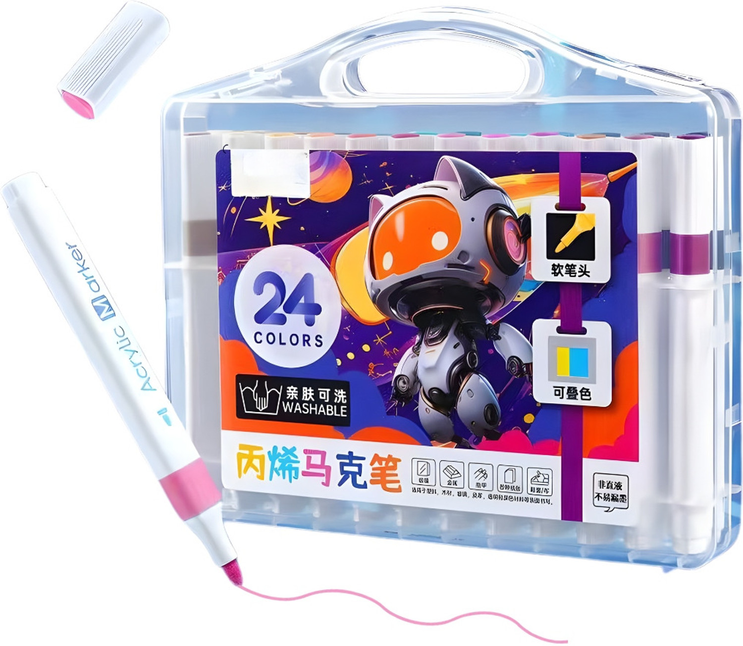 Image of TRIONZA Acrylic Paint Marker Pen Set 24 Colors Multi Surface Craft Art Pens 114