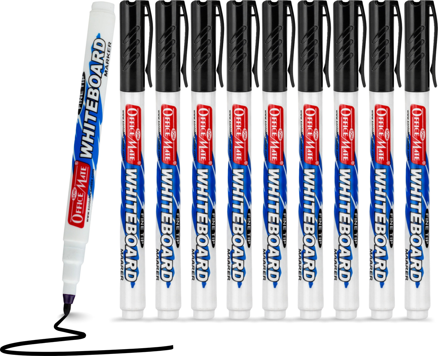 Image of Soni Officemate Fine Tip Whiteboard Marker (Set of 10, Black)