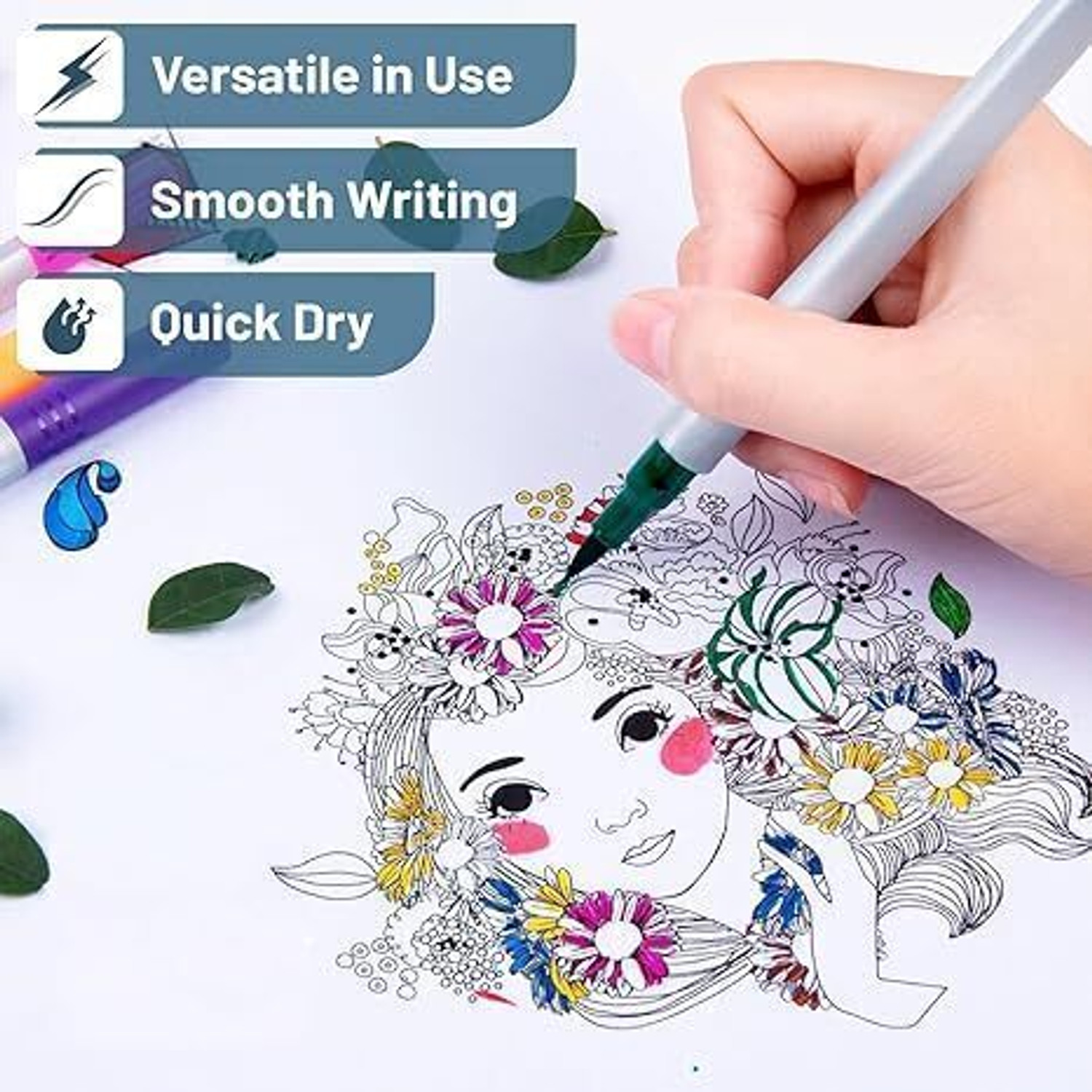 Image of Super Toy 24 Color Shades Dual Tip Acrylic Brush Marker Pen Set for Kids and Adult