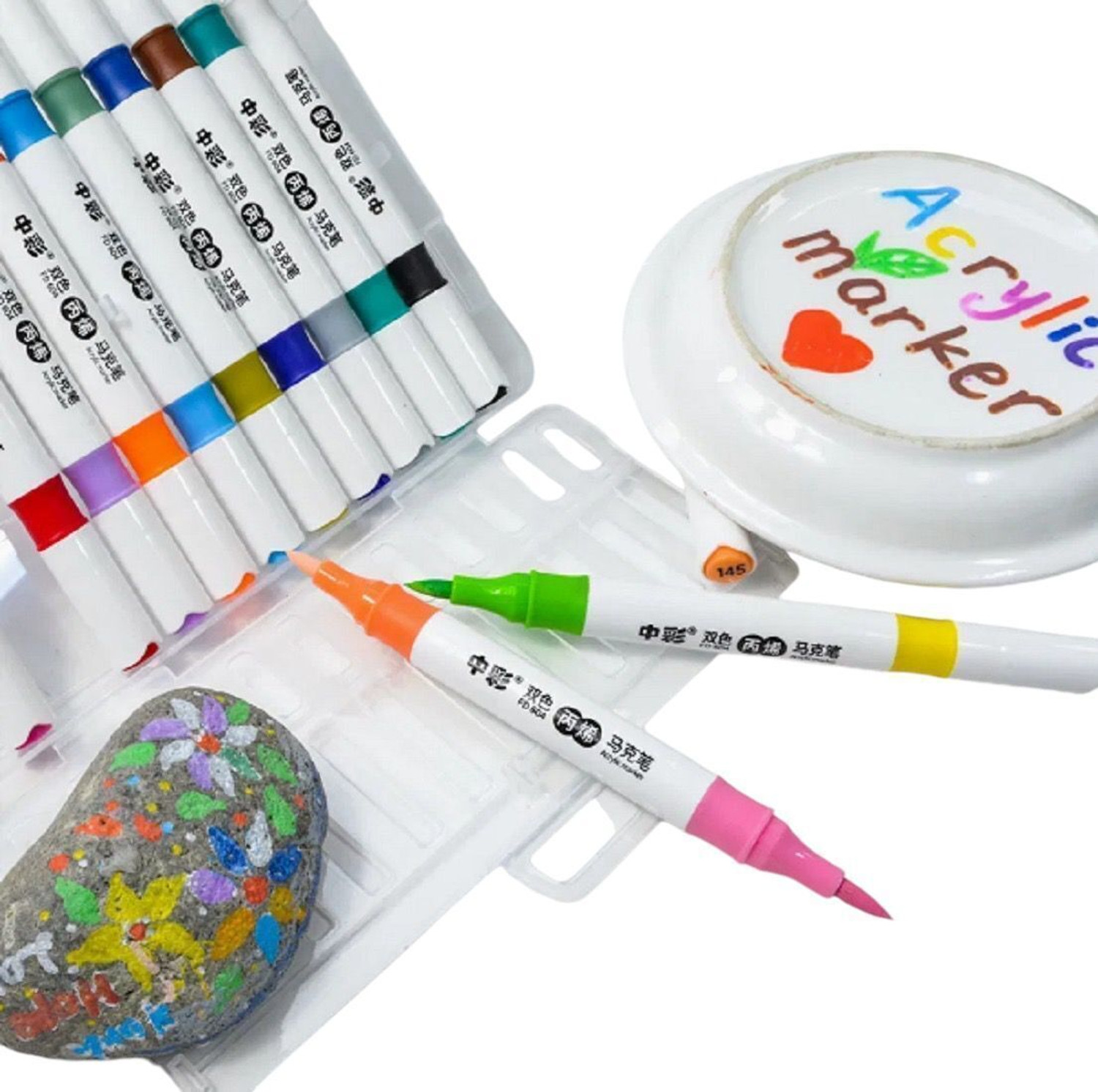 Image of Super Toy 24 Color Shades Dual Tip Acrylic Brush Marker Pen Set for Kids and Adult