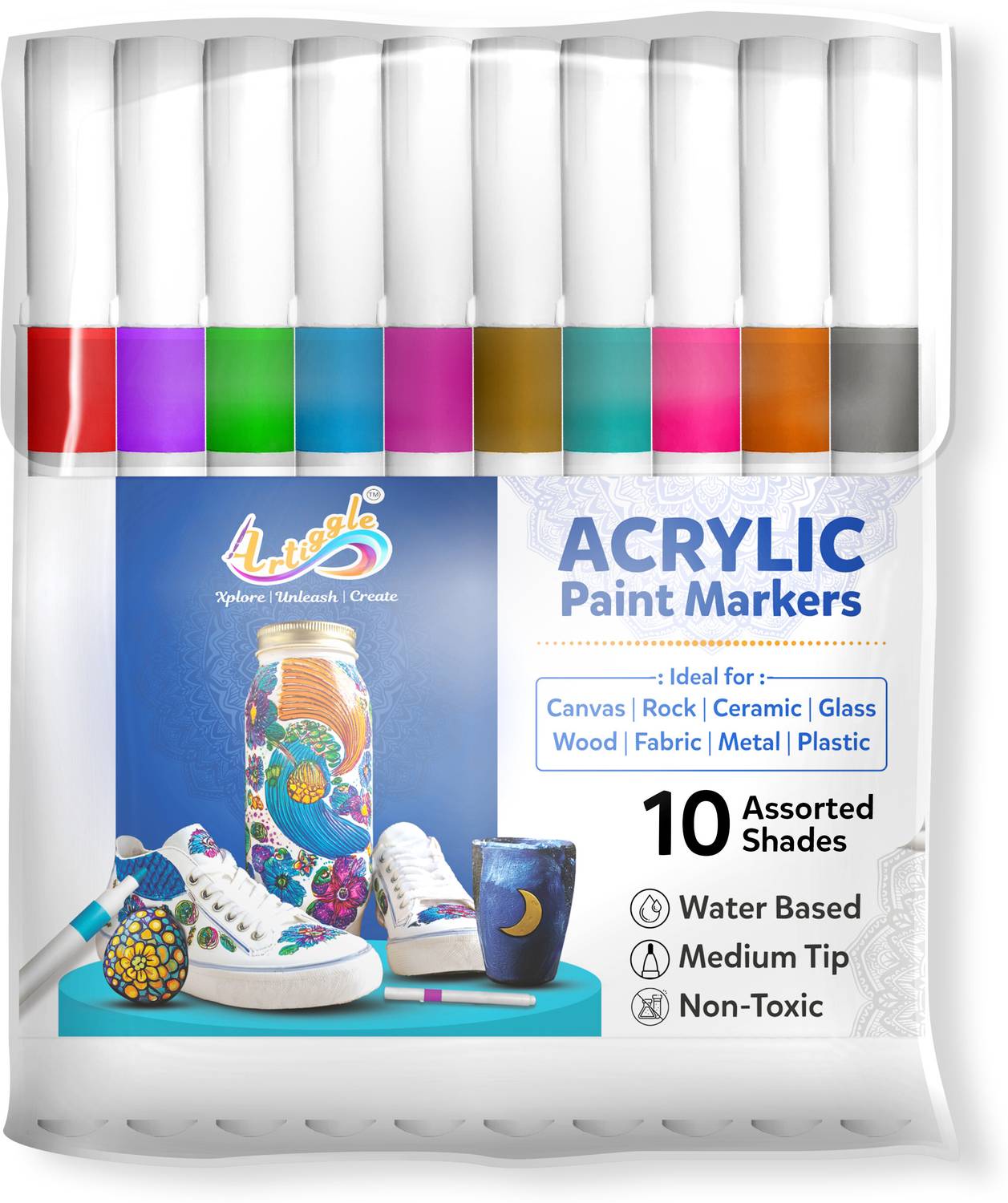 ARTIGGLE Premium Acrylic Paint Markers urfaces like canvas, wood, metal, glass, ceramics