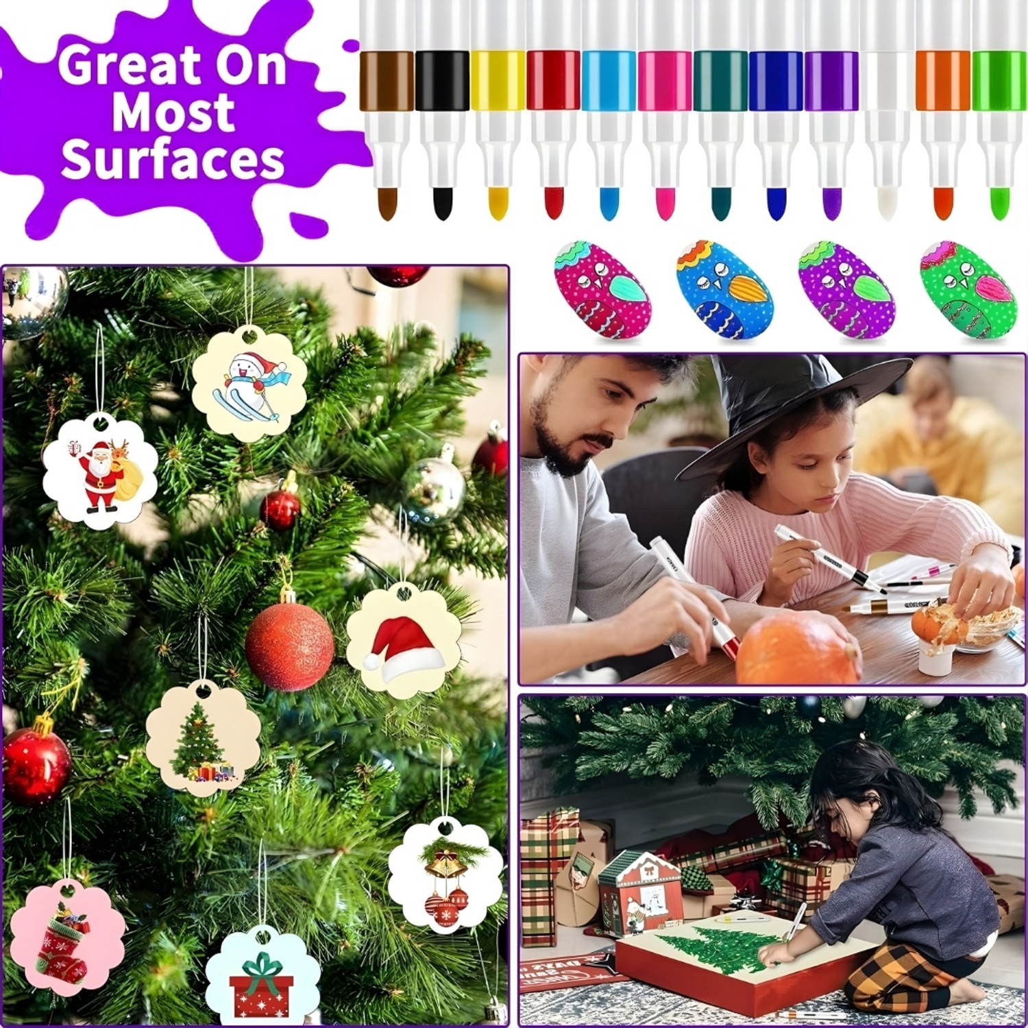 Image of TRIONZA Acrylic Paint Marker Pen Set 24 Colors Multi Surface Craft Art Pens 114