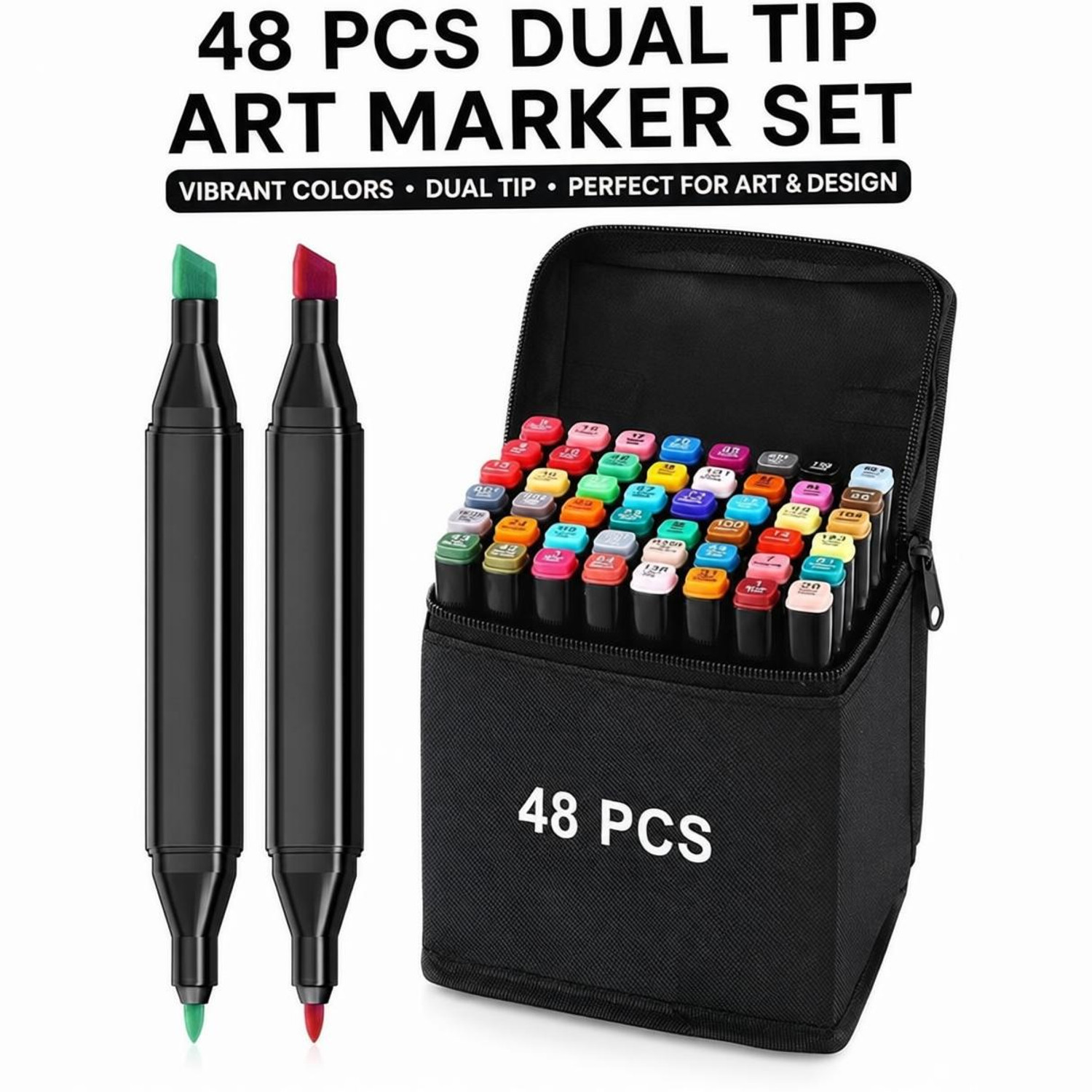 Cutesky 48 PCS Dual Tip Alcohol-Based Marker Set | Vibrant Color Art Markers