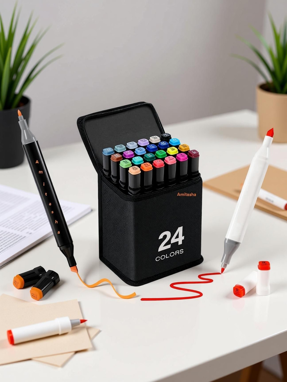 Image of Harinder 24 Pc Dual Tip Highlighter & Marker Set for Drawing,Sketching & Coloring Artists