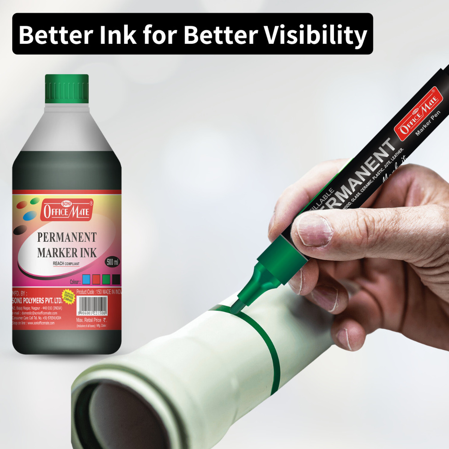 Image of Soni Officemate Permanent Marker Ink 500 ml Marker Refill