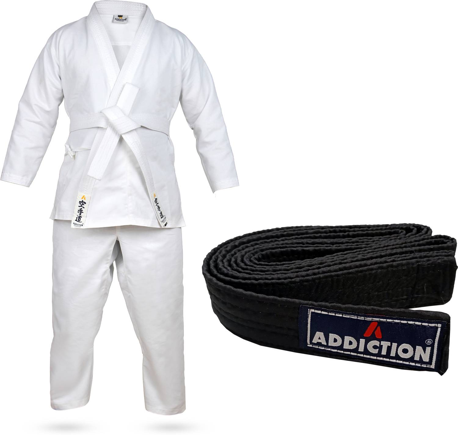 Addiction Karate Dress Upper & Lower With 1 white Belt & 1 Black Belt Martial Art Uniform