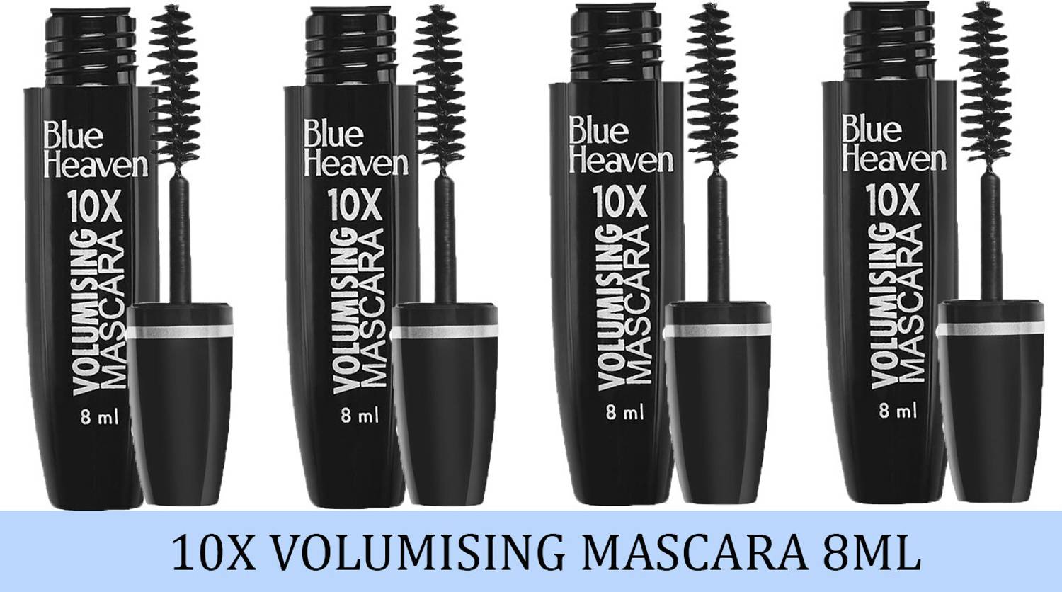 BLUE HEAVEN 10X Volumising Mascara 8Ml Black (Pack of 4) 32 ml