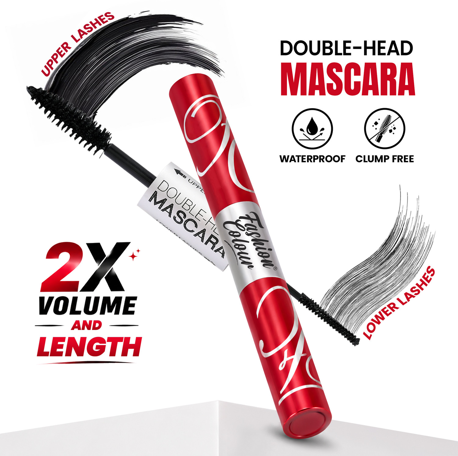 FASHION COLOUR Platinum Double Head Mascara For Upper & Lower Lashes - 10 ml