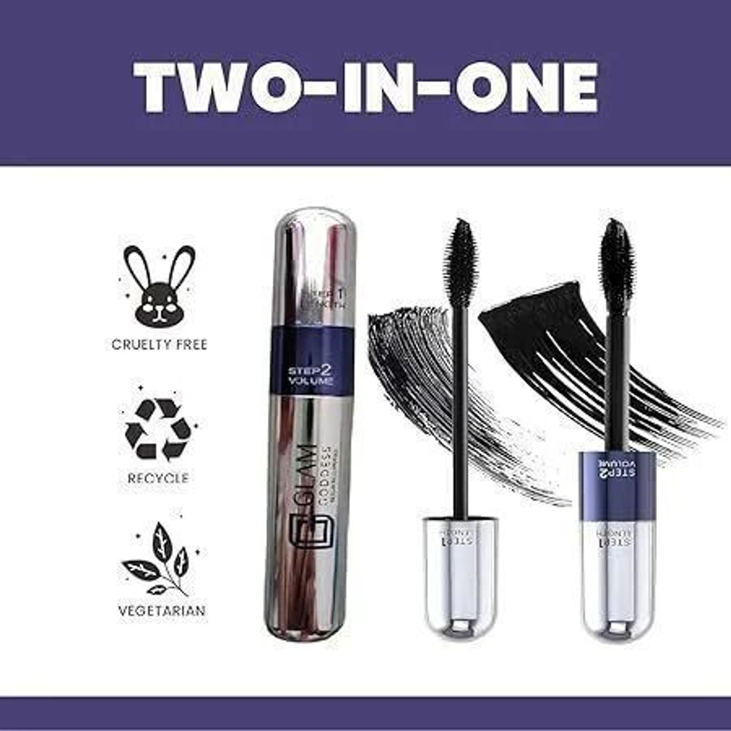 Image of GLAM GODDESS 2 Step Volumising and Lengthening Long Lasting Double Trouble Mascara 15 ml