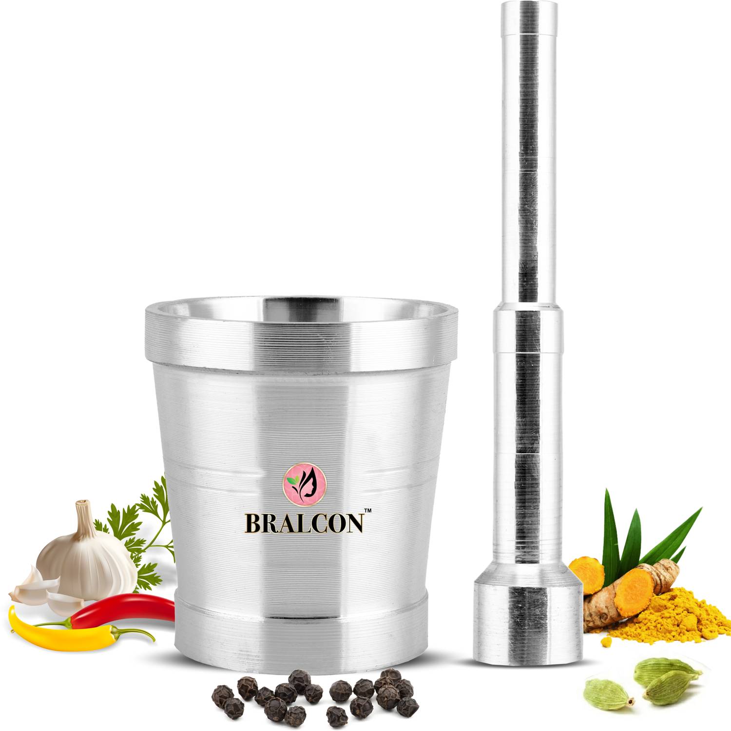 BRALCON Khalbatta for Kitchen | Okhli Masher | Morter & Pestle Set | Aluminium Khalbatta Aluminium Masher