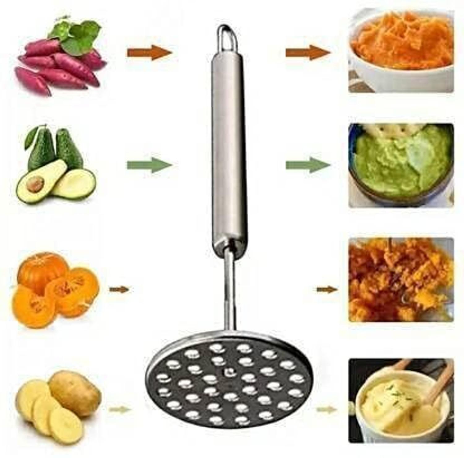 Image of ANIAN Stainless Steel Masher & Whisk Combo Set (2-in-1 Kitchen Tool) Stainless Steel Masher