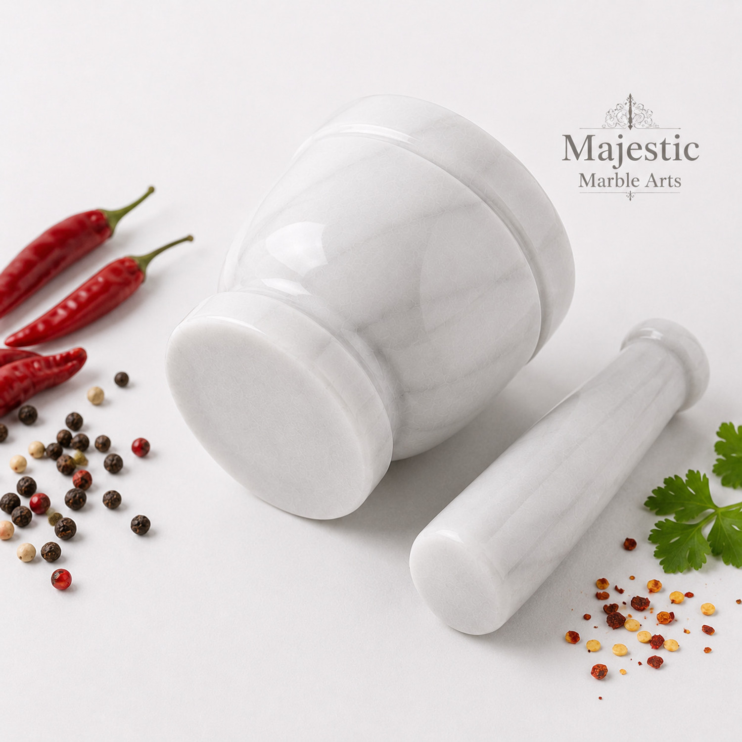 Image of MAJESTIC MARBLE ARTS White Marble Mortar & Pestle Set 4x4 Inch Heavy Spice Grinder for Herbs Masala Marble Masher (Pack of 1)