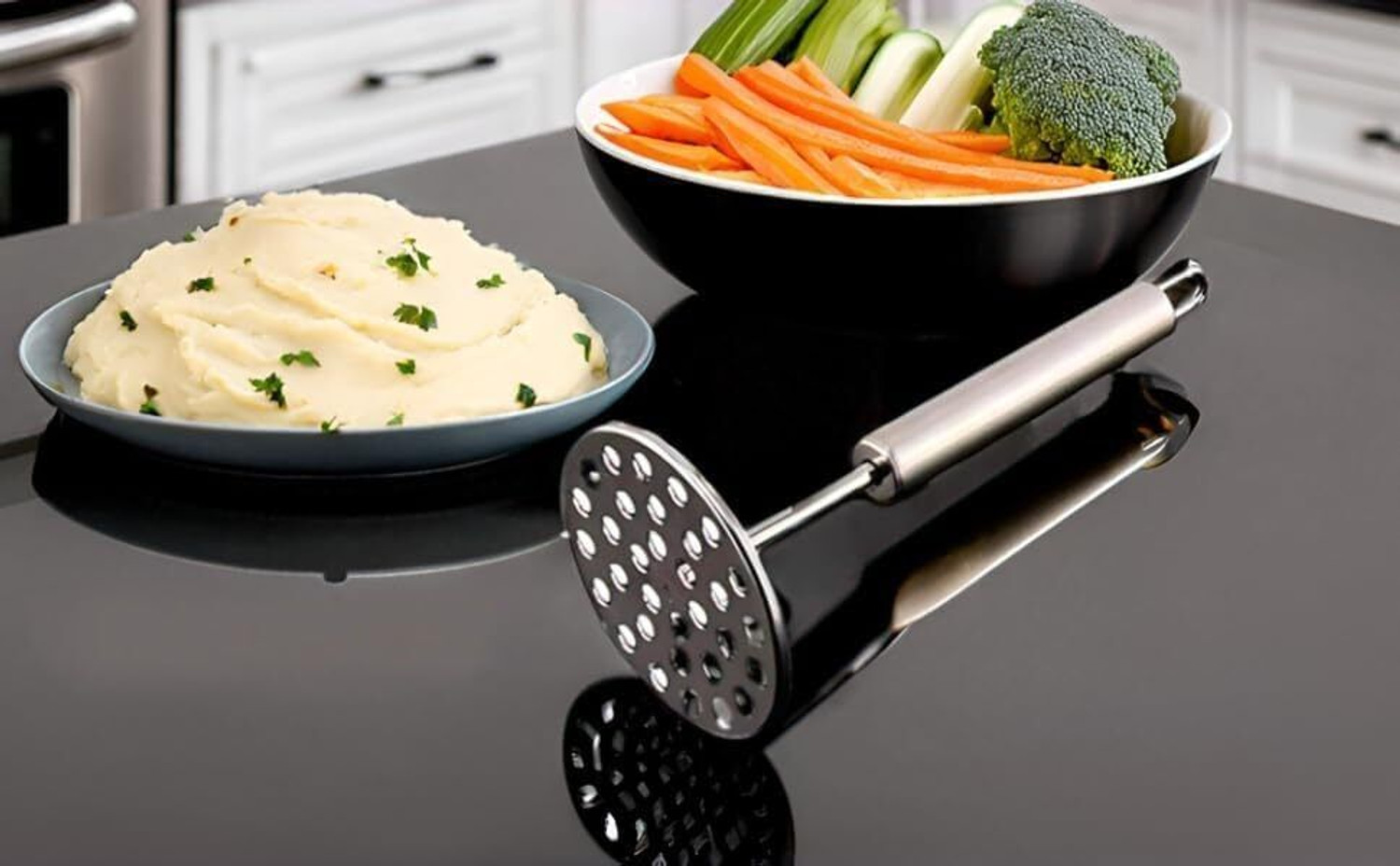 Image of ANIAN Stainless Steel Masher & Whisk Combo Set (2-in-1 Kitchen Tool) Stainless Steel Masher