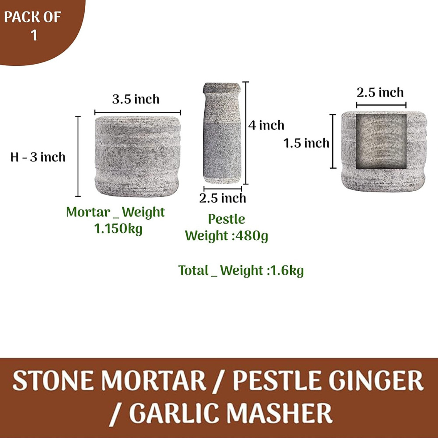 Image of Anjalam Trade 6 inch Kerala Organic Black Stone / ammikallu /ammikallu small /ammikal small Stoneware Masher