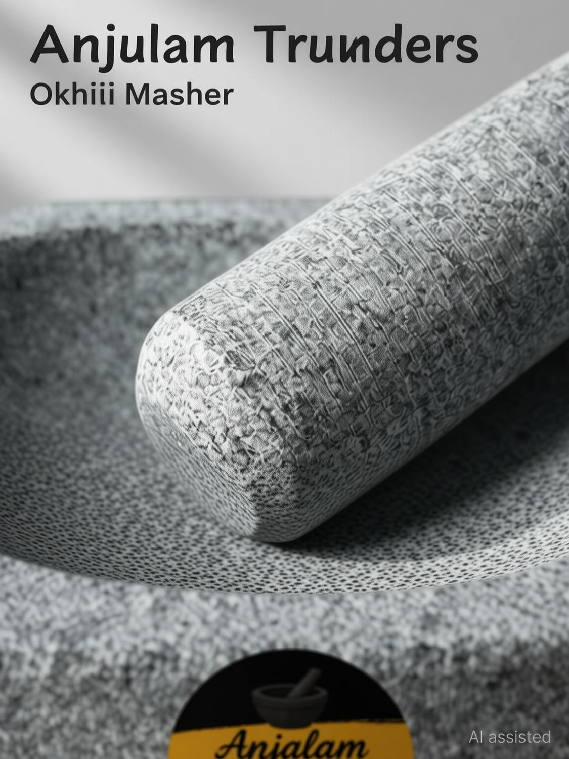 Image of anjalam traders Kalvam Stone Mortar and Pestle Okhli Masher, Khalbatta Stone (8.5 inch) Stoneware Masher