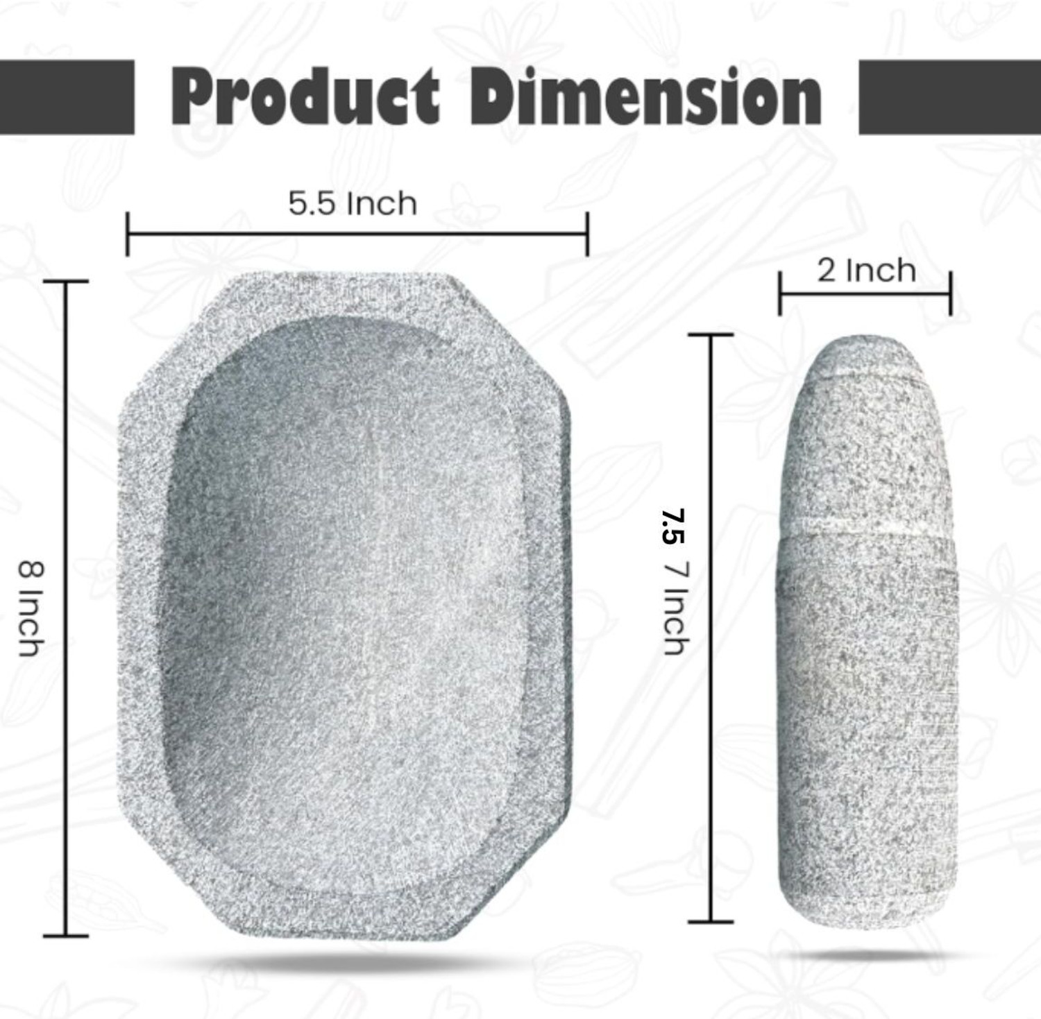 Image of anjalam traders Kalvam Stone Mortar and Pestle Okhli Masher, Khalbatta Stone (8.5 inch) Stoneware Masher