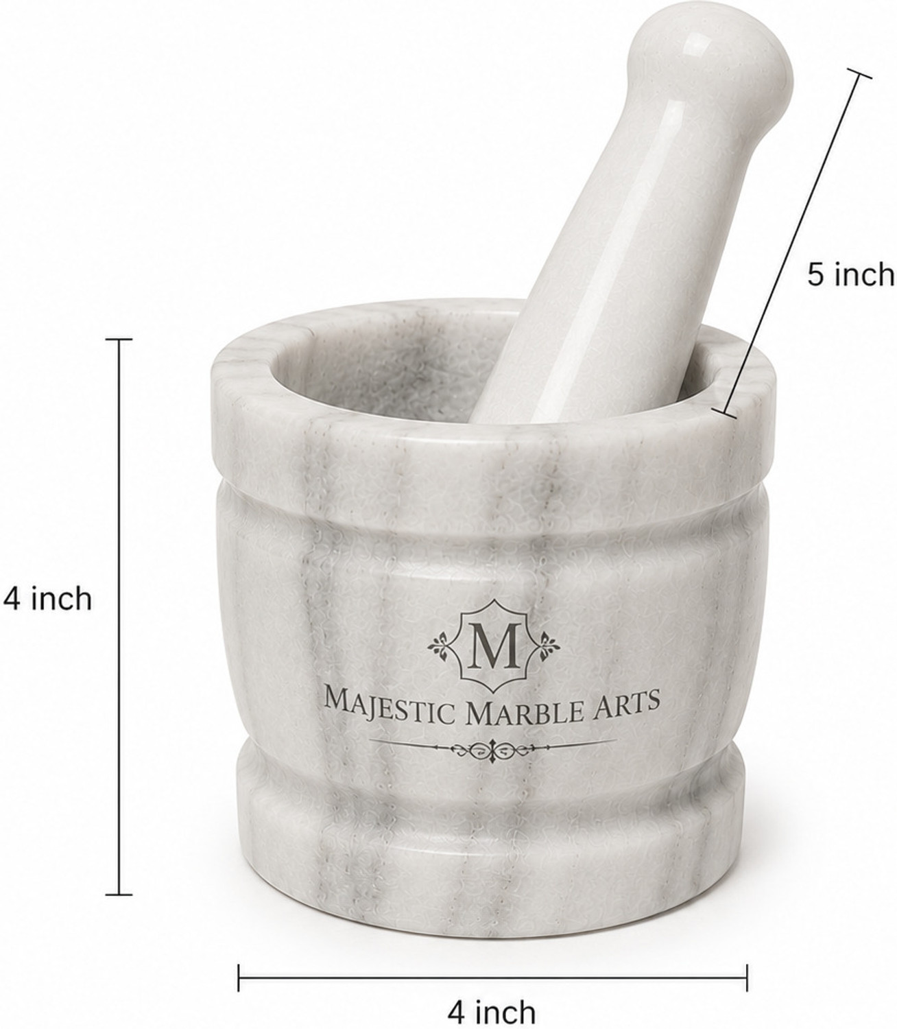 Image of MAJESTIC MARBLE ARTS White Marble Mortar & Pestle Set 4x4 Inch Heavy Spice Grinder for Herbs Masala Marble Masher (Pack of 1)