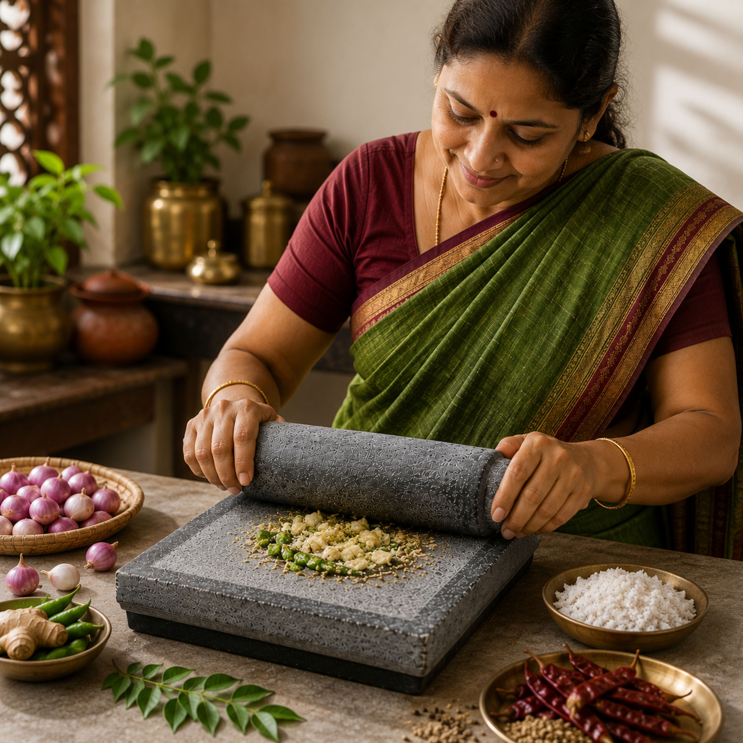 Image of inepta Authentic South Indian Granite Ammikallu Stone Grinder for Kitchen - 12 X 7 Size Stoneware Masher