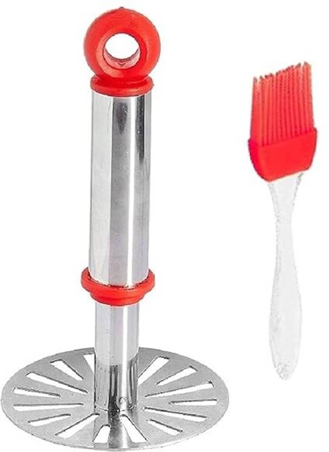 AFFODYL Combo of Steel Potato Masher and Silicon Oil Brush Stainless Steel Masher