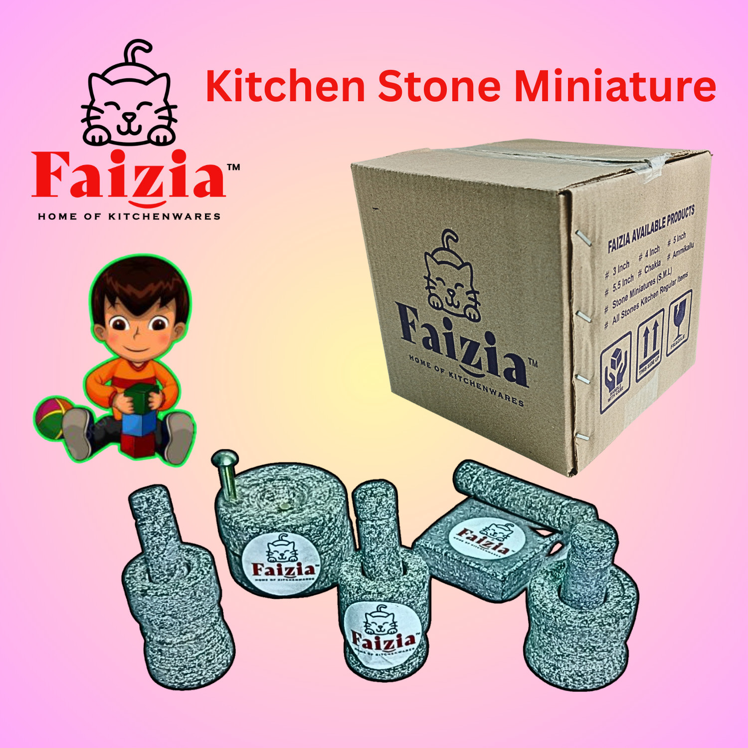 Image of faizia Miniature Cooking Set Traditional Toys Choppu Saman (Small Size) (1.5 inch to 2.5 inch) Stoneware Masher