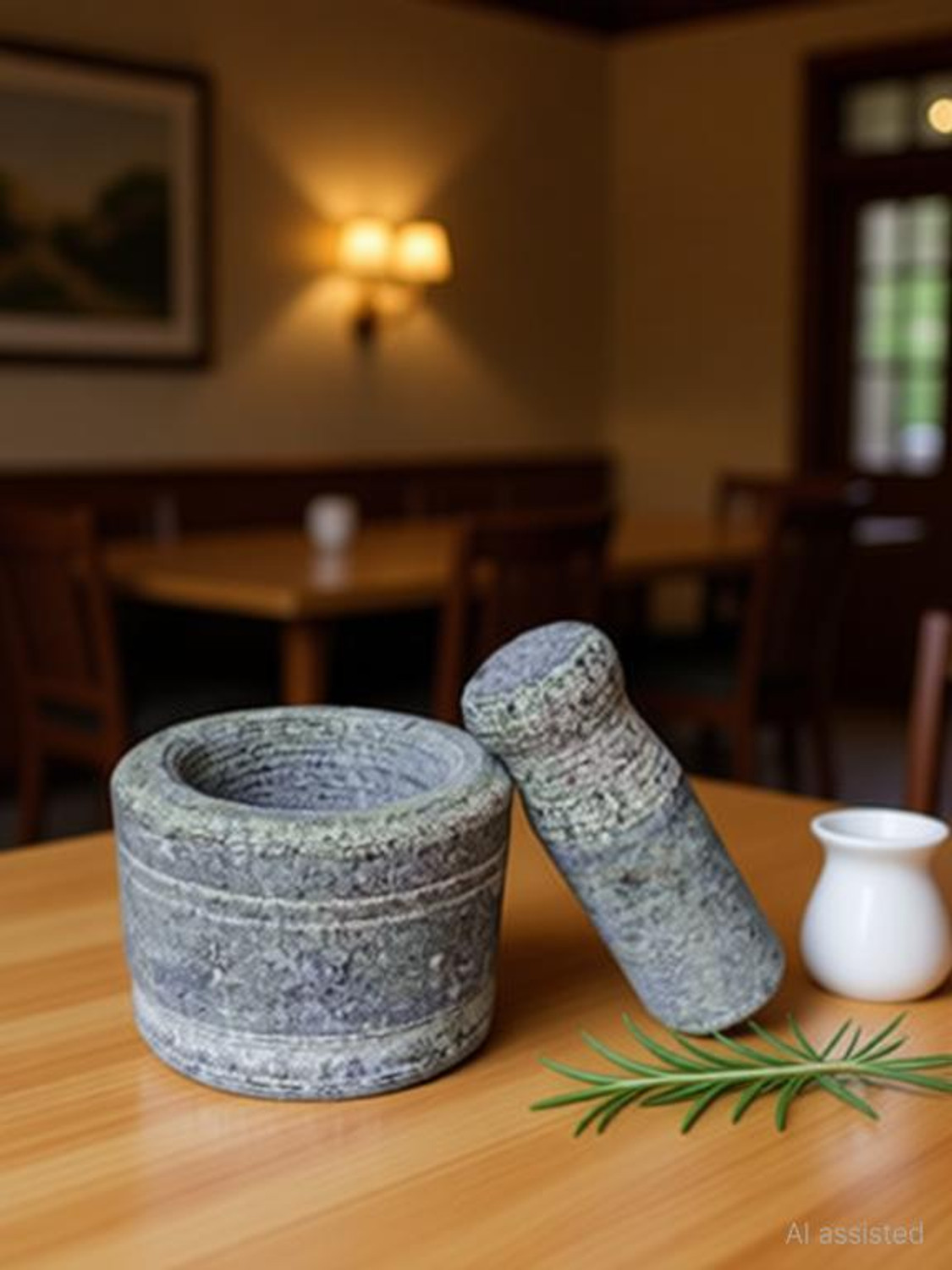 Image of Muthaiya traders Stone Mortar and Pestle Set Stoneware Masher