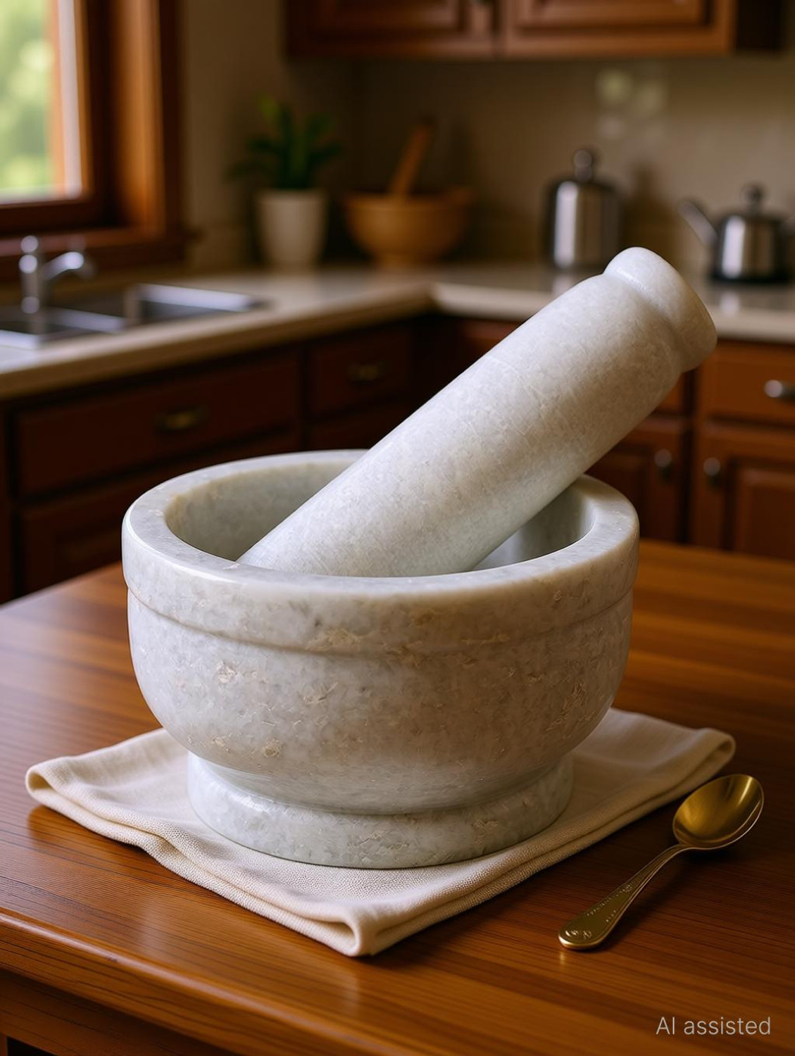 Image of eGharonda White Marble Imam Dasta /Mortar and Pestle Set /Ohkli Musal /Kharal /Idi Marble Masher