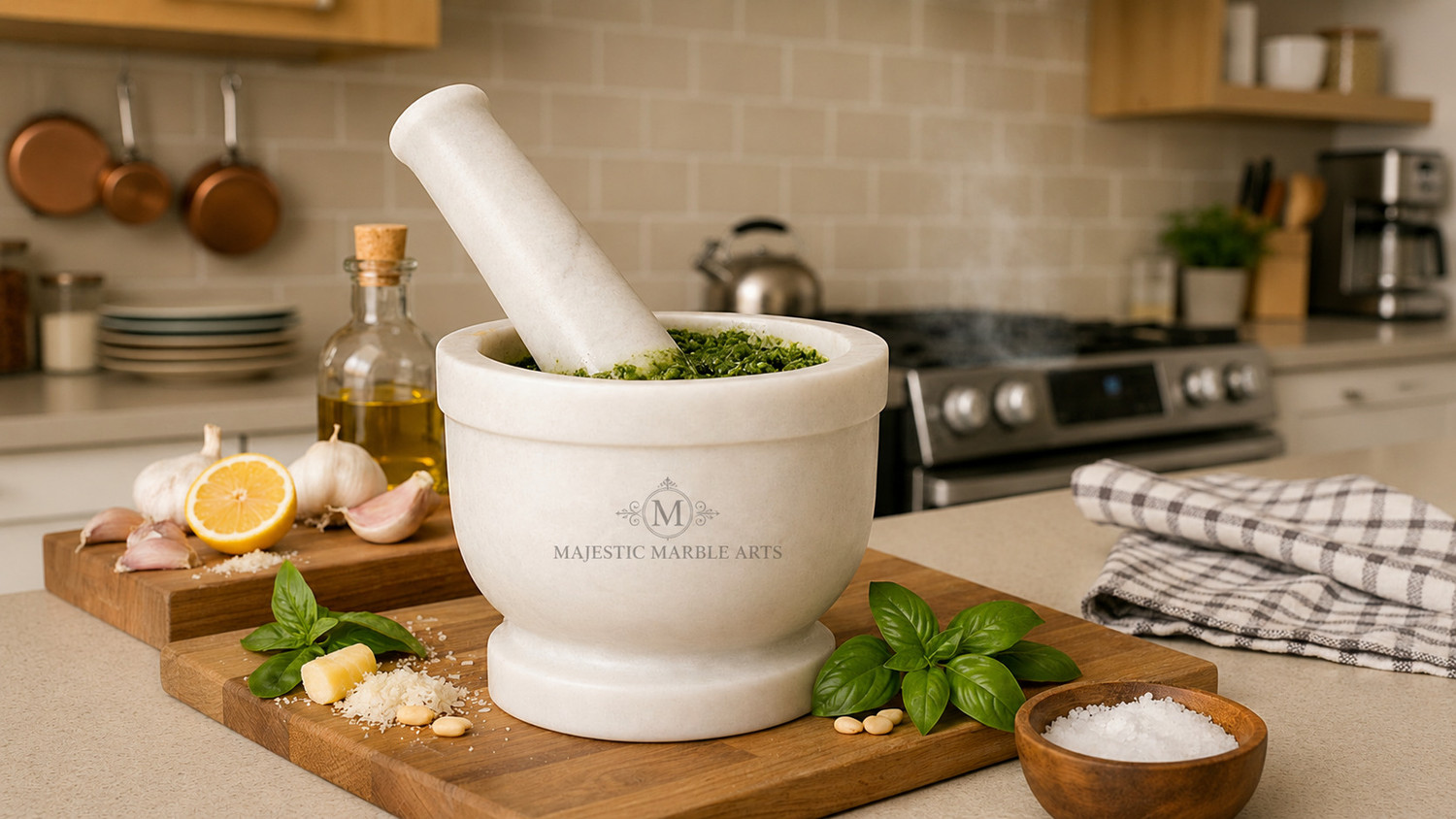 Image of MAJESTIC MARBLE ARTS White Marble Mortar & Pestle Set 4x4 Inch Heavy Spice Grinder for Herbs Masala Marble Masher (Pack of 1)