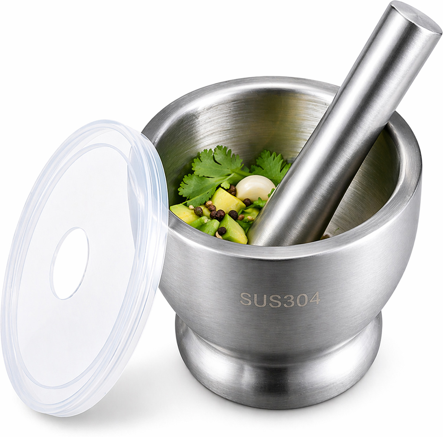 Image of DHVITI EXPO Premium Steel Mortar Pestle for Kitchen Spices | Heavy Duty Grinder Stainless Steel Masher