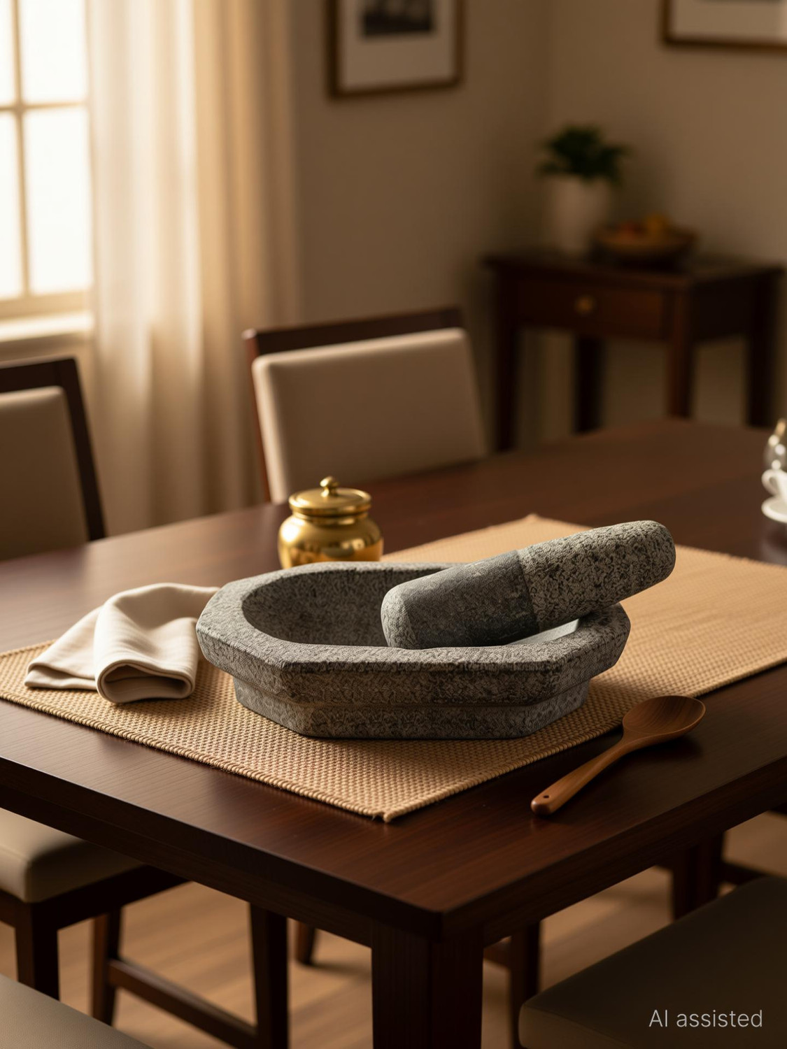 Image of Anjalm Trade Kalvam Stone Mortar and Pestle Set,Masher, Khalbatta,(10.5 inch Big Size) Stoneware Masher