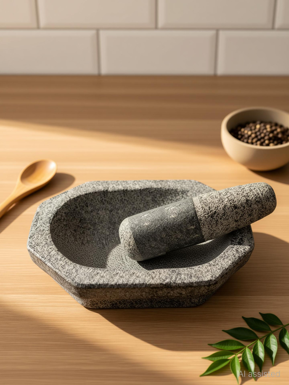Image of Anjalm Trade Kalvam Stone Mortar and Pestle Set,Masher, Khalbatta,(10.5 inch Big Size) Stoneware Masher