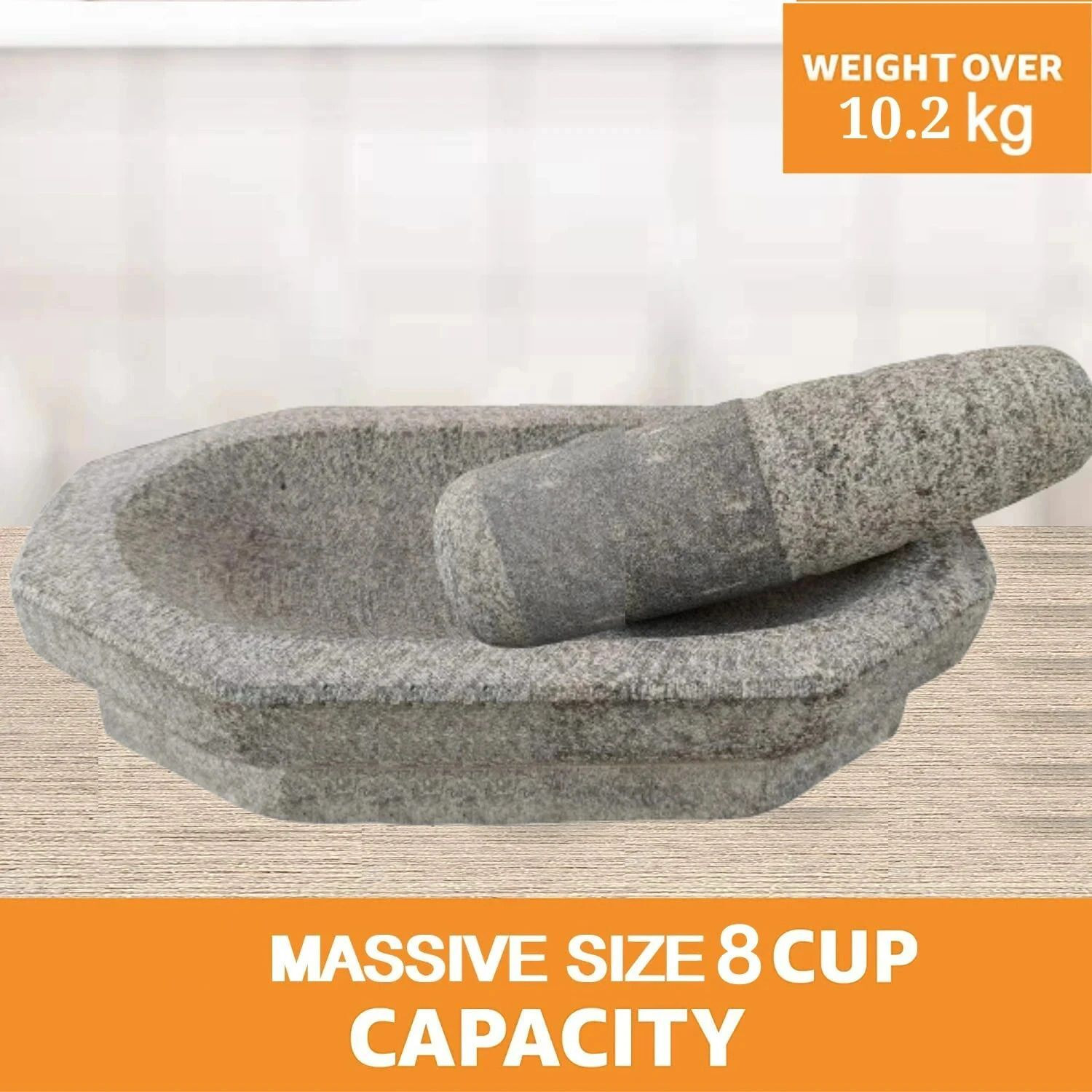 Image of Anjalm Trade Kalvam Stone Mortar and Pestle Set,Masher, Khalbatta,(10.5 inch Big Size) Stoneware Masher