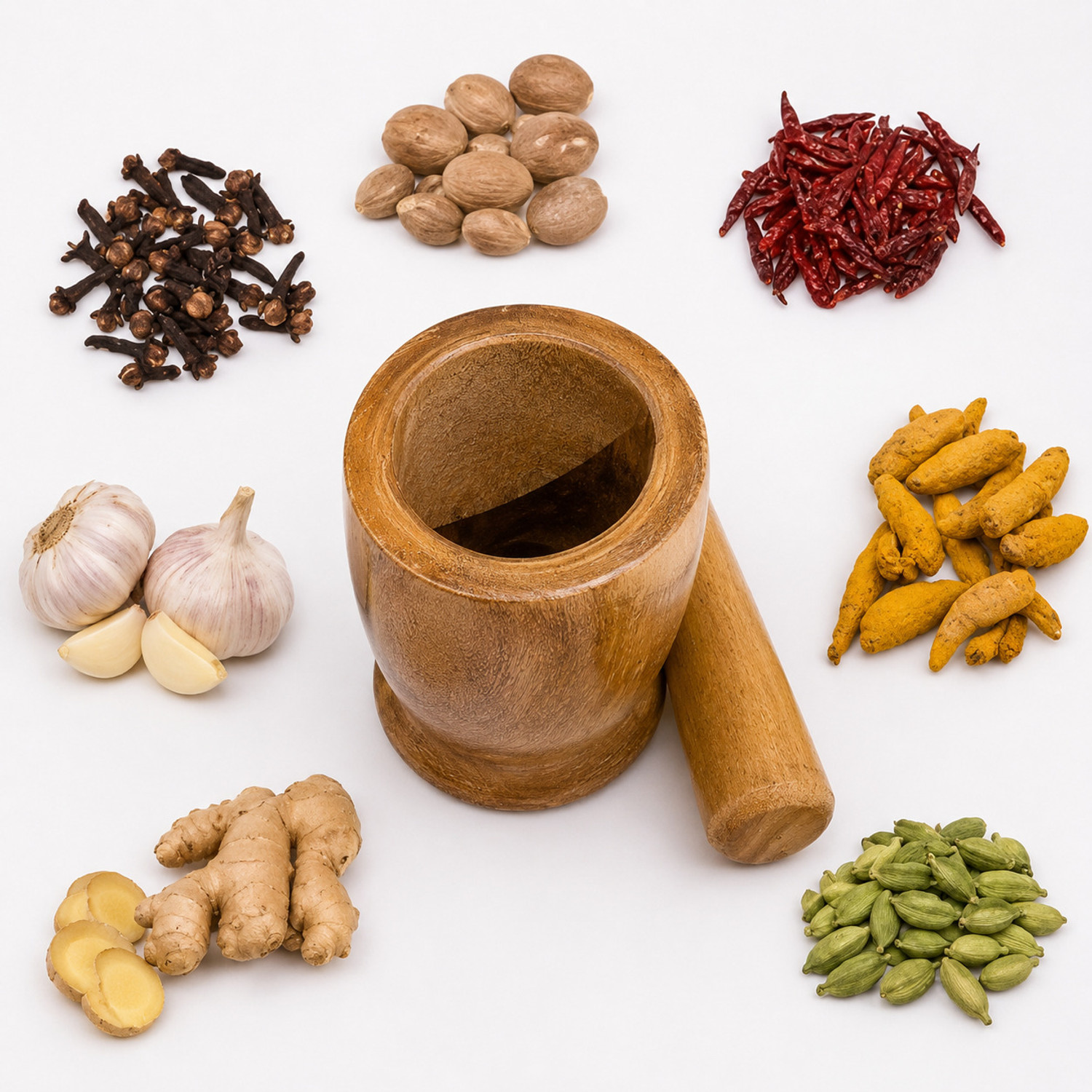 Image of Evergreen Oasis Wooden Okhli |Mortar & Pestle| Imam Dasta|Musal| Kharal| Khalbatta| crushers Wood Masher (Pack of 2)