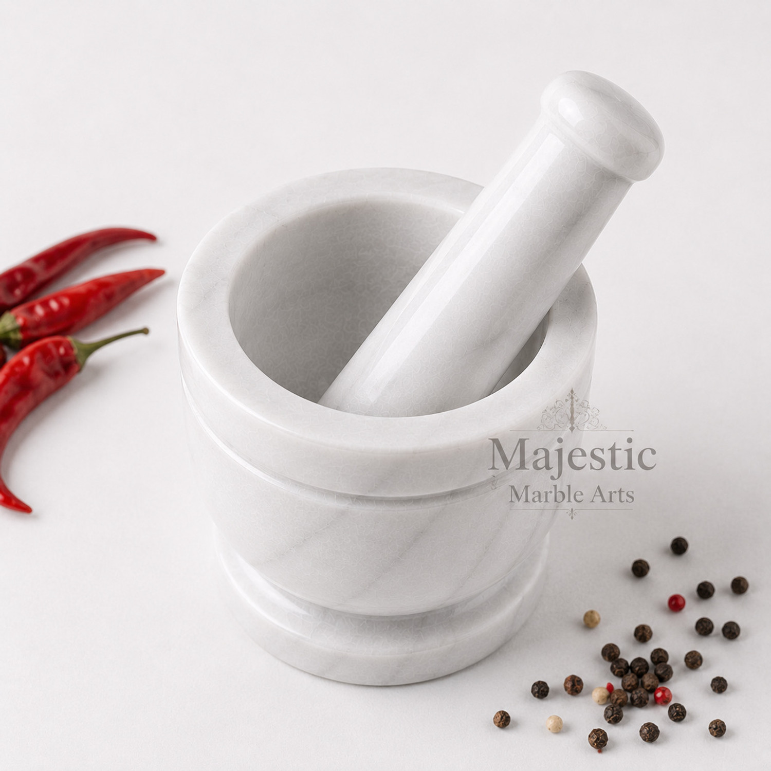 Image of MAJESTIC MARBLE ARTS White Marble Mortar & Pestle Set 4x4 Inch Heavy Spice Grinder for Herbs Masala Marble Masher (Pack of 1)