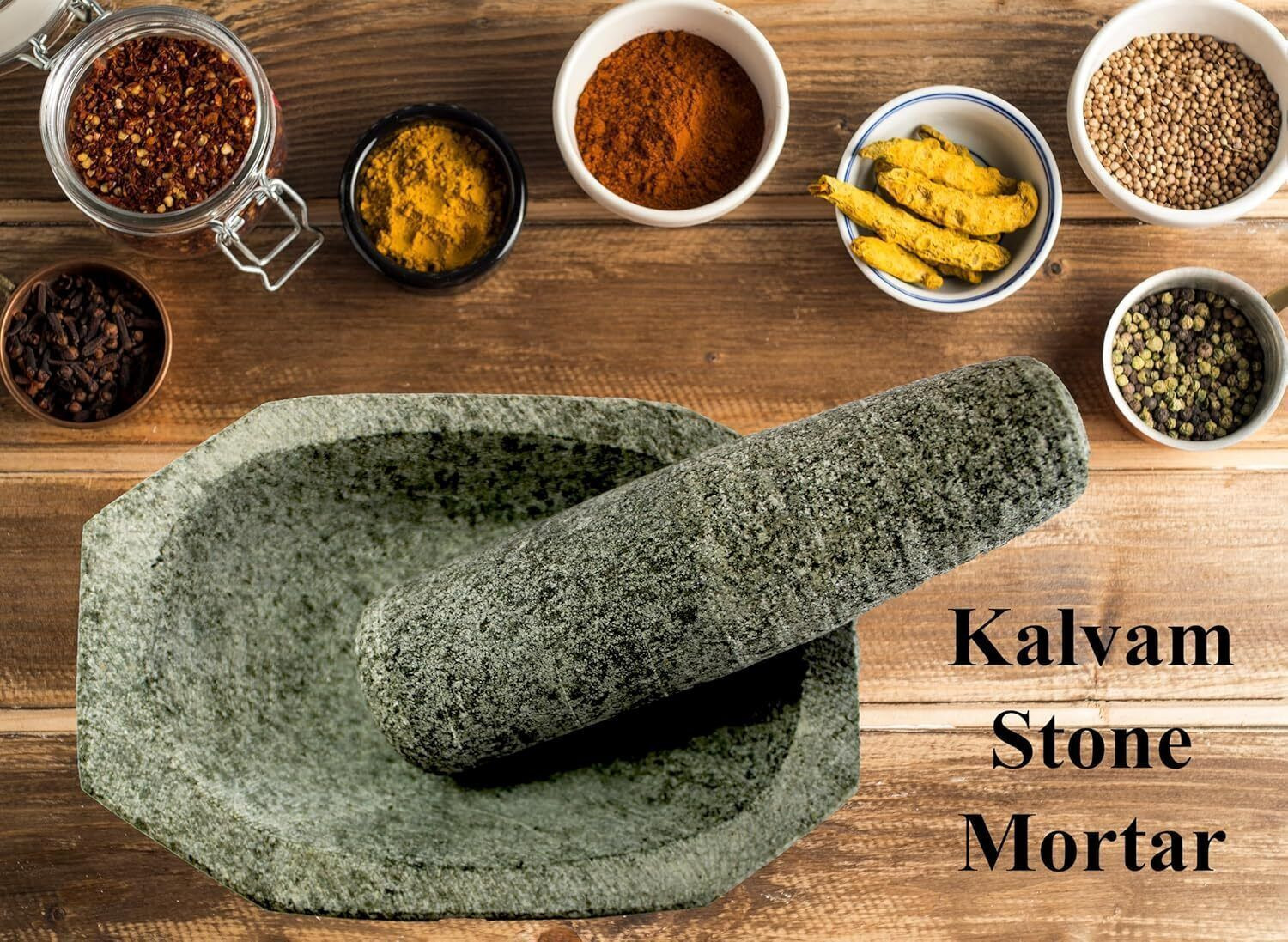 Image of Anjalm Trade Kalvam Stone Mortar and Pestle Set,Masher, Khalbatta,(10.5 inch Big Size) Stoneware Masher