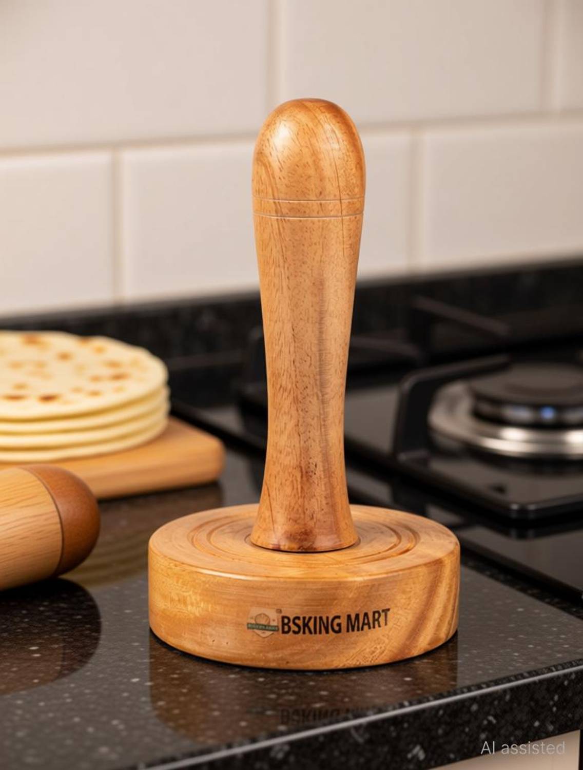 BSKING MART Wooden Masher for Kitchen, Potato Masher, Roti Fluffer, Traditional Roti Datta Wood Masher