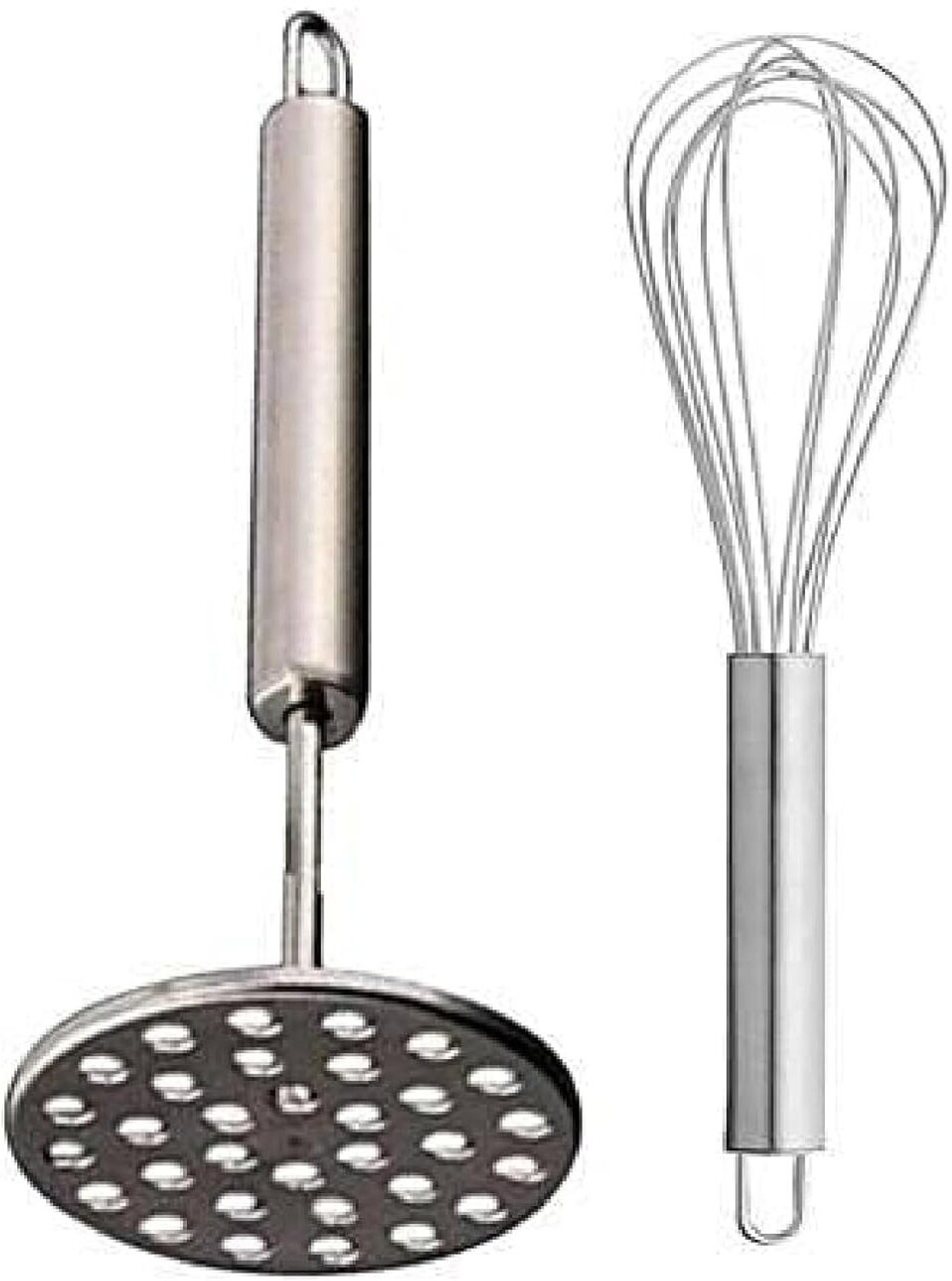 Image of ANIAN Stainless Steel Masher & Whisk Combo Set (2-in-1 Kitchen Tool) Stainless Steel Masher