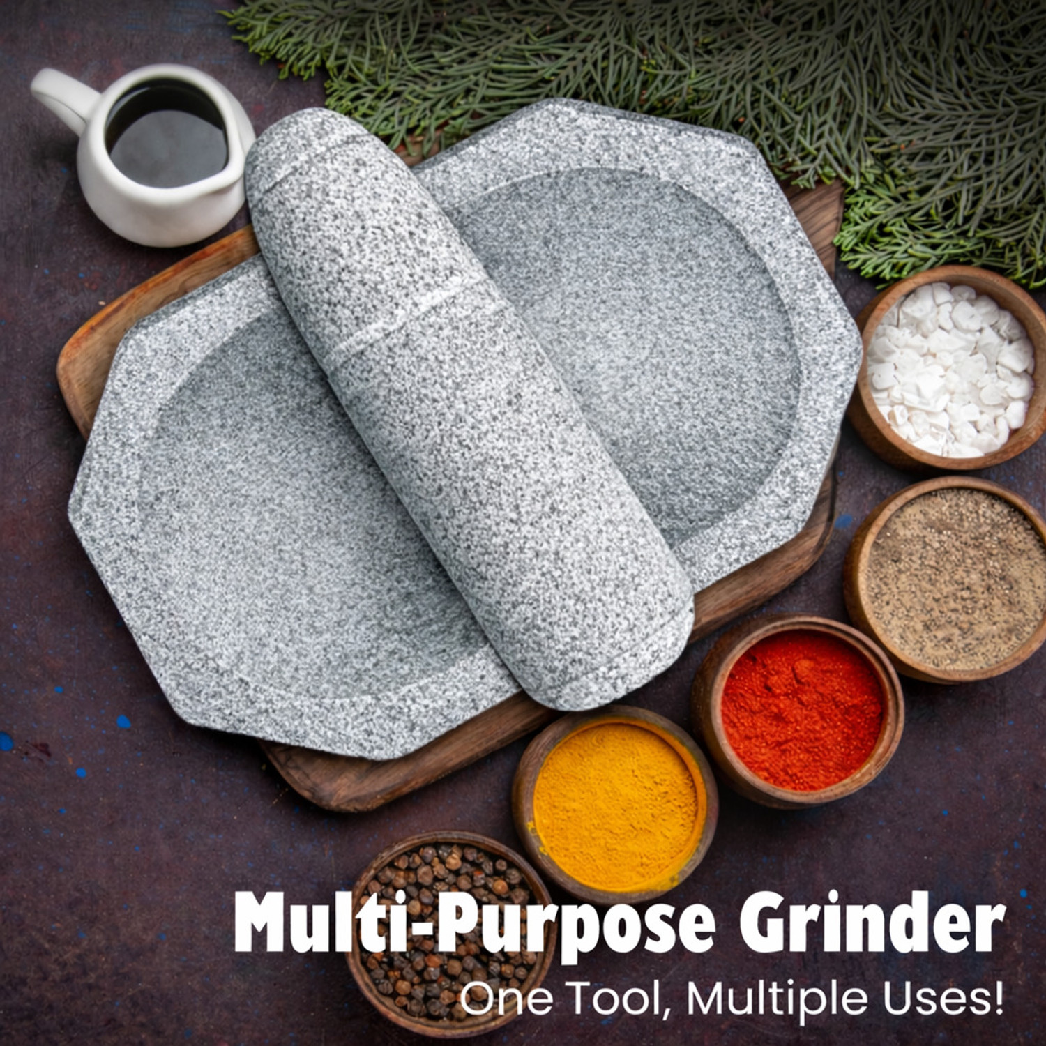 Image of anjalam traders Kalvam Stone Mortar and Pestle Okhli Masher, Khalbatta Stone (8.5 inch) Stoneware Masher