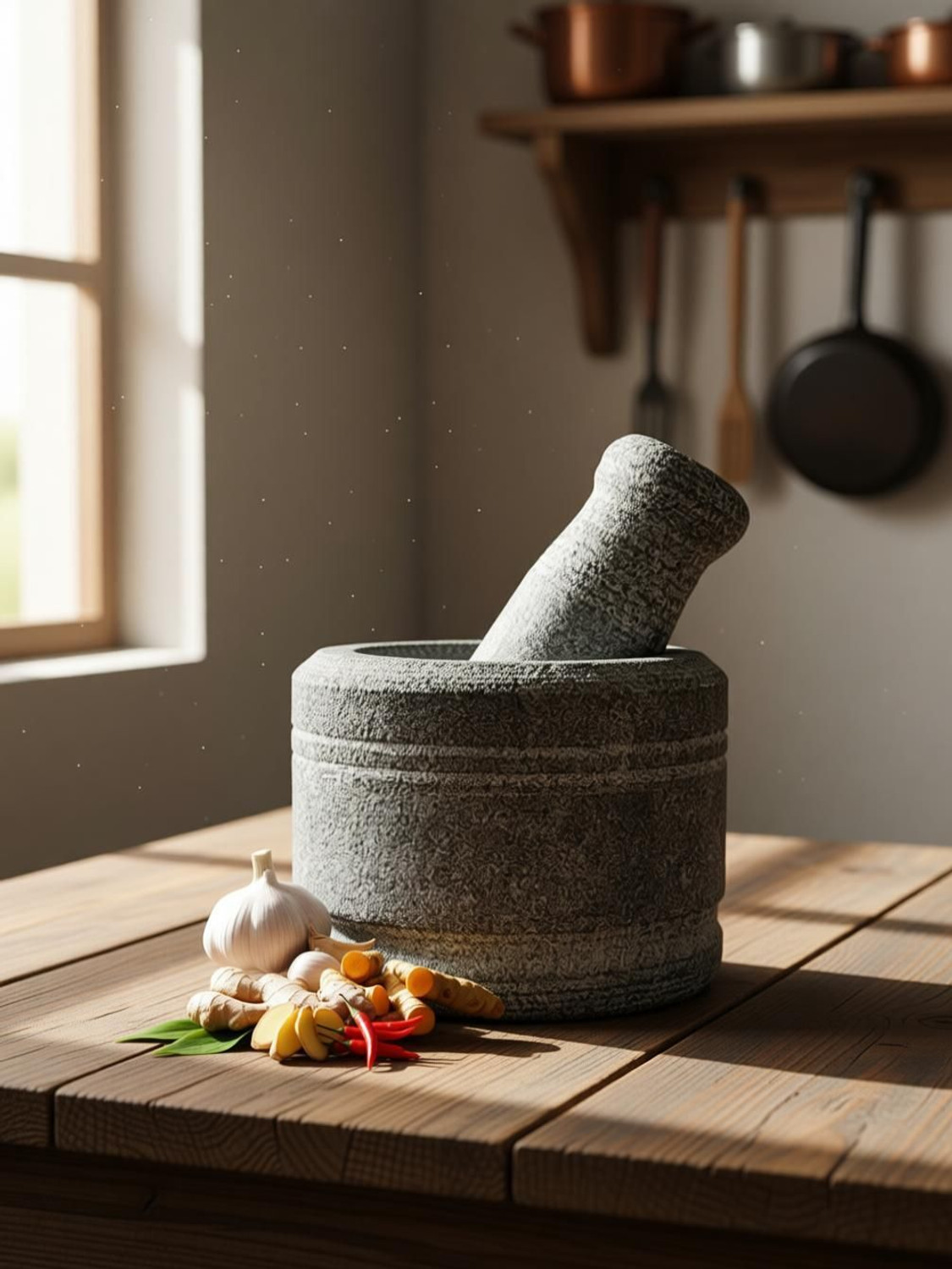 Image of Cruzun inchIdikallu Stone for Spices Okhli Khalbatta Spice Grinder Stoneware Masher
