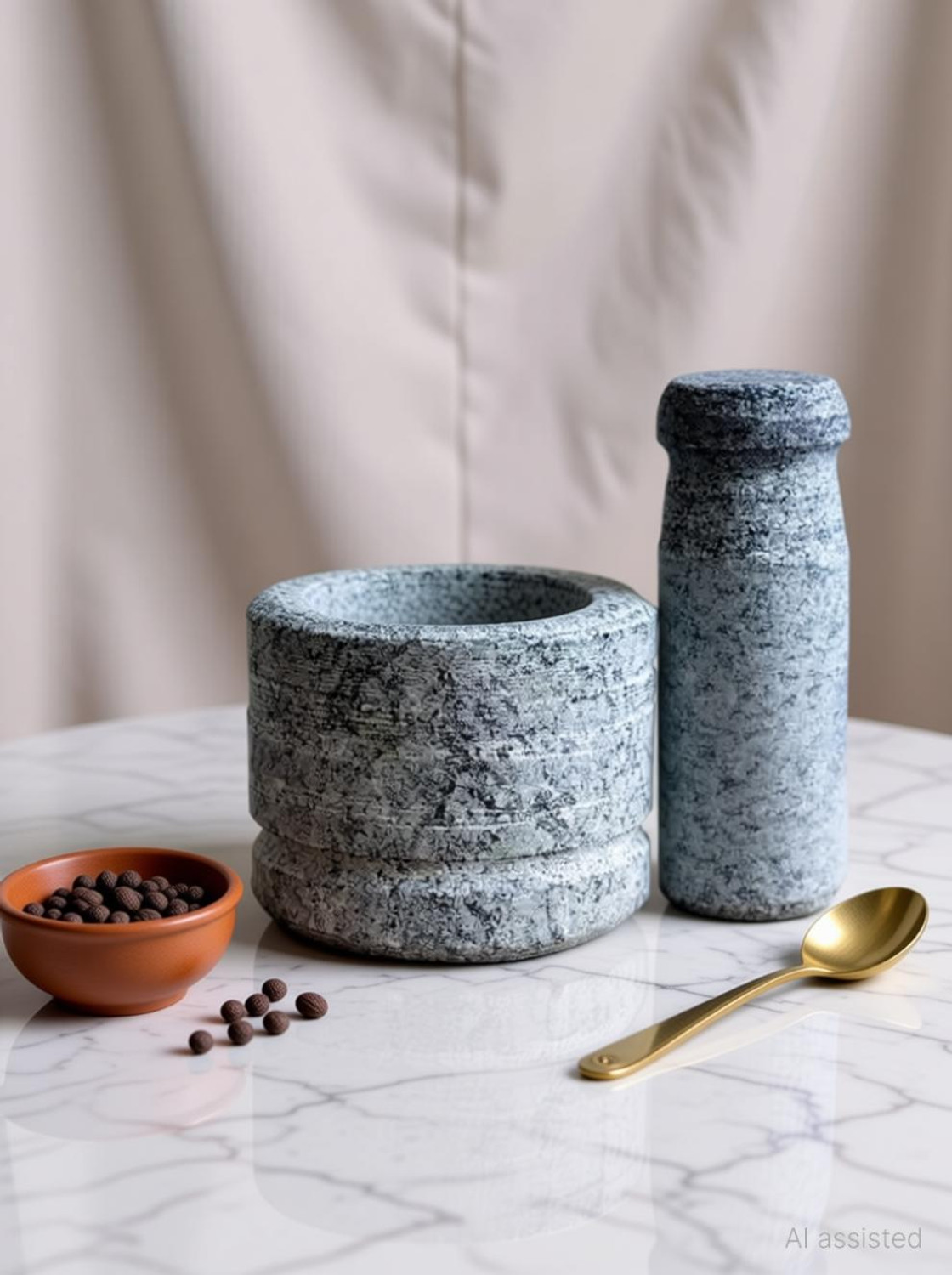 Image of Anjalam Trade 6 inch Kerala Organic Black Stone / ammikallu /ammikallu small /ammikal small Stoneware Masher