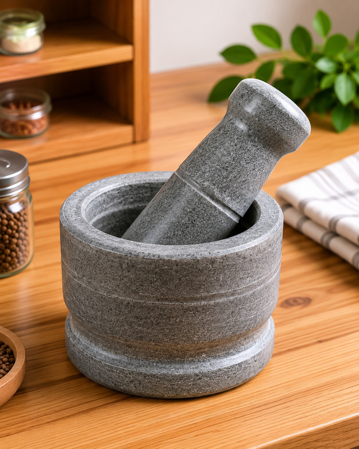 Image of Muthaiya traders Ohkli Musal /IdiKallu /Khal Musal / Ural Set /Khalbatta okhliMasher 3.5 inch Stoneware Masher