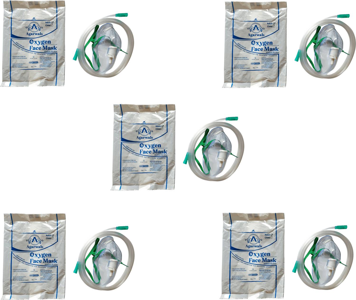 Agarwals Agarwals Oxygen Face Mask Adult(5 PCS) Oxygen Face Mask Adult(5 PCS) Non-Reusable