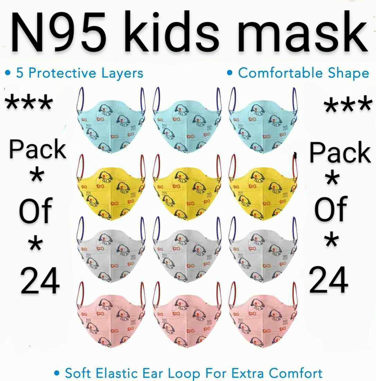 Image of KGKR 5 Layers Protraction of Anti Dust /Pollution and Bacteria, 95% Hard Filtration, N95 kids mask Reusable, Washable, Water Resistant