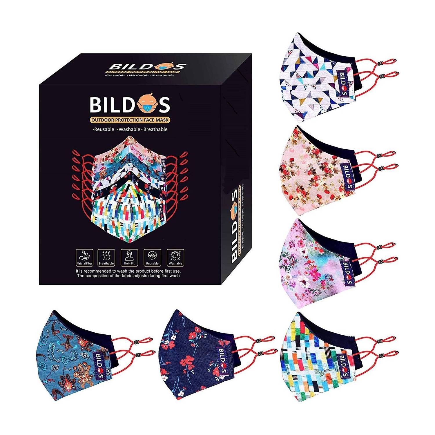 BILDOS 3 Layer Cotton Cloth mask 6 Pcs Designer Printed Crystal Floral Reusable Mask Reusable, Washable Cloth Mask With Melt Blown Fabric Layer