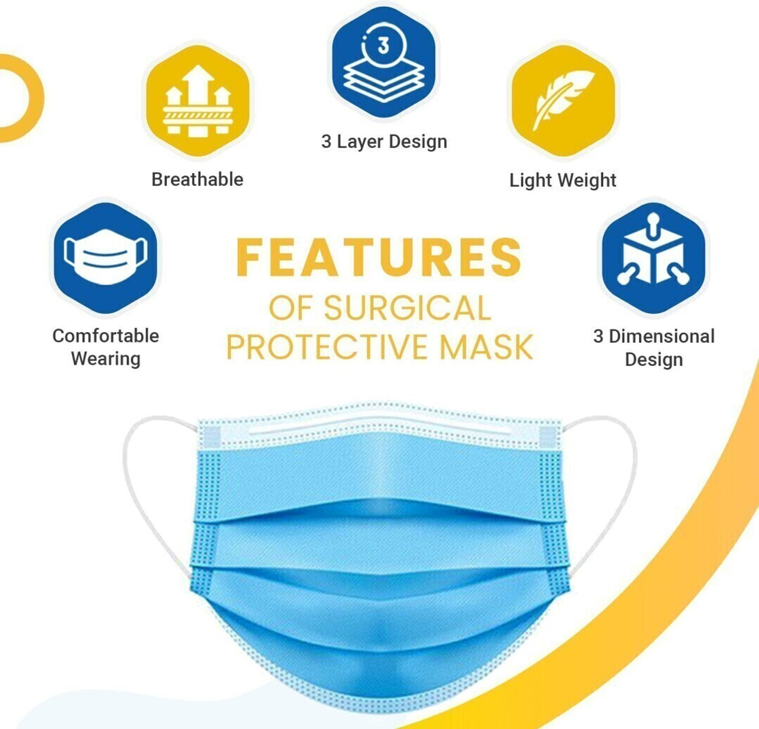 Image of KGKR Blue + Black -100 Pcs Reusable, Water Resistant Surgical Mask With Melt Blown Fabric Layer