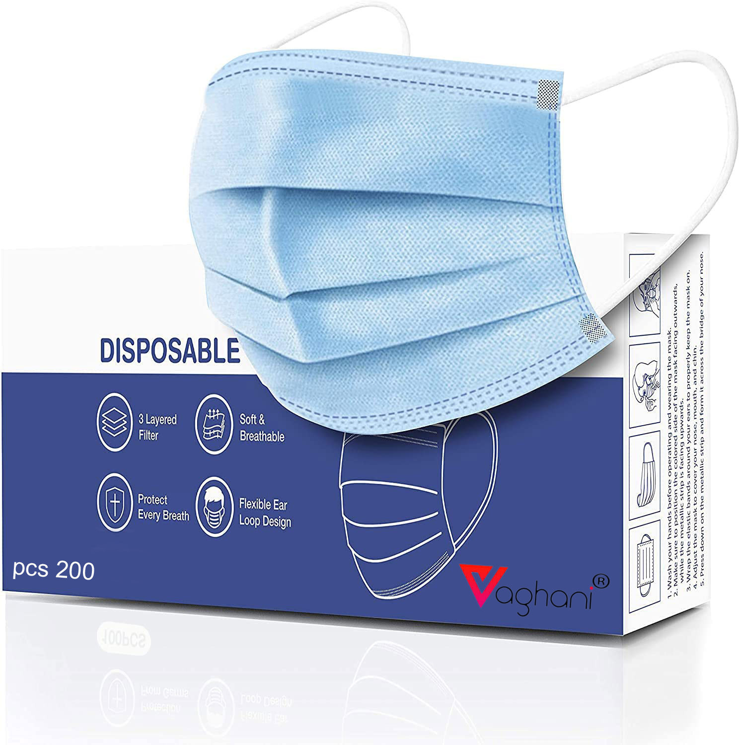 Image of Vaghani 3 Ply Surgical IF-2022 Premium Quality 200 Pcs Surgical Mask With Melt Blown Fabric Layer