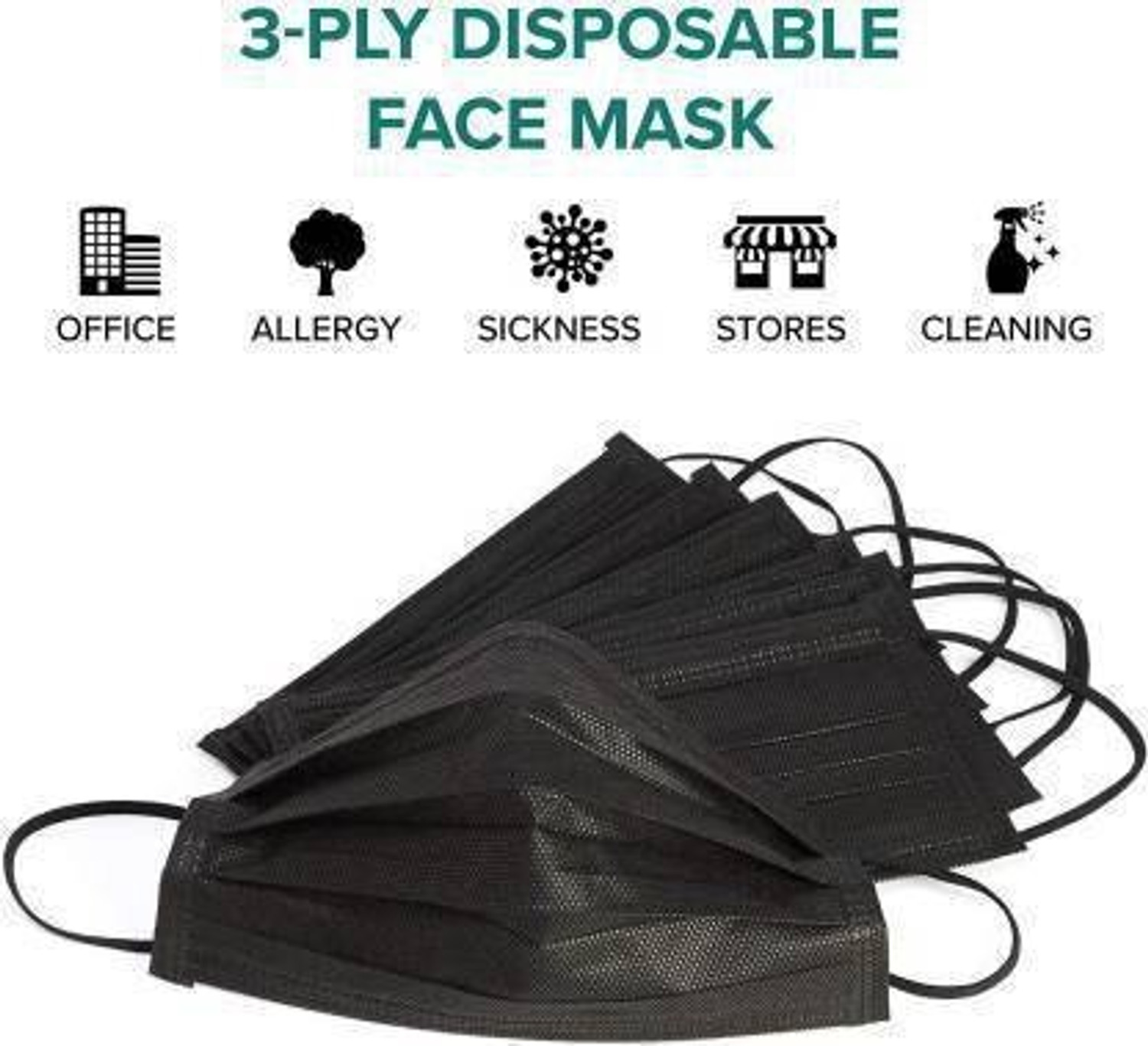 Image of Vaghani 100 Black Mask With Pin Iso Mark 3 Ply Pharmaceutical Surgical Pollution 3 Ply ( With Nose Pin ) Surgical Mask With Melt Blown Fabric Layer