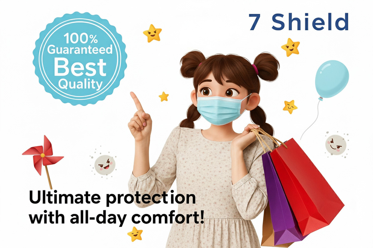 Image of 7SHIELD Kids Size CE and ISO Certified mask with Extra soft Fabric ear loop and Inbuilt Plastic coated Nose pin unisex mask soft fabric Ear loop Kids size Mask Water Resistant Surgical Mask With Melt Blown Fabric Layer