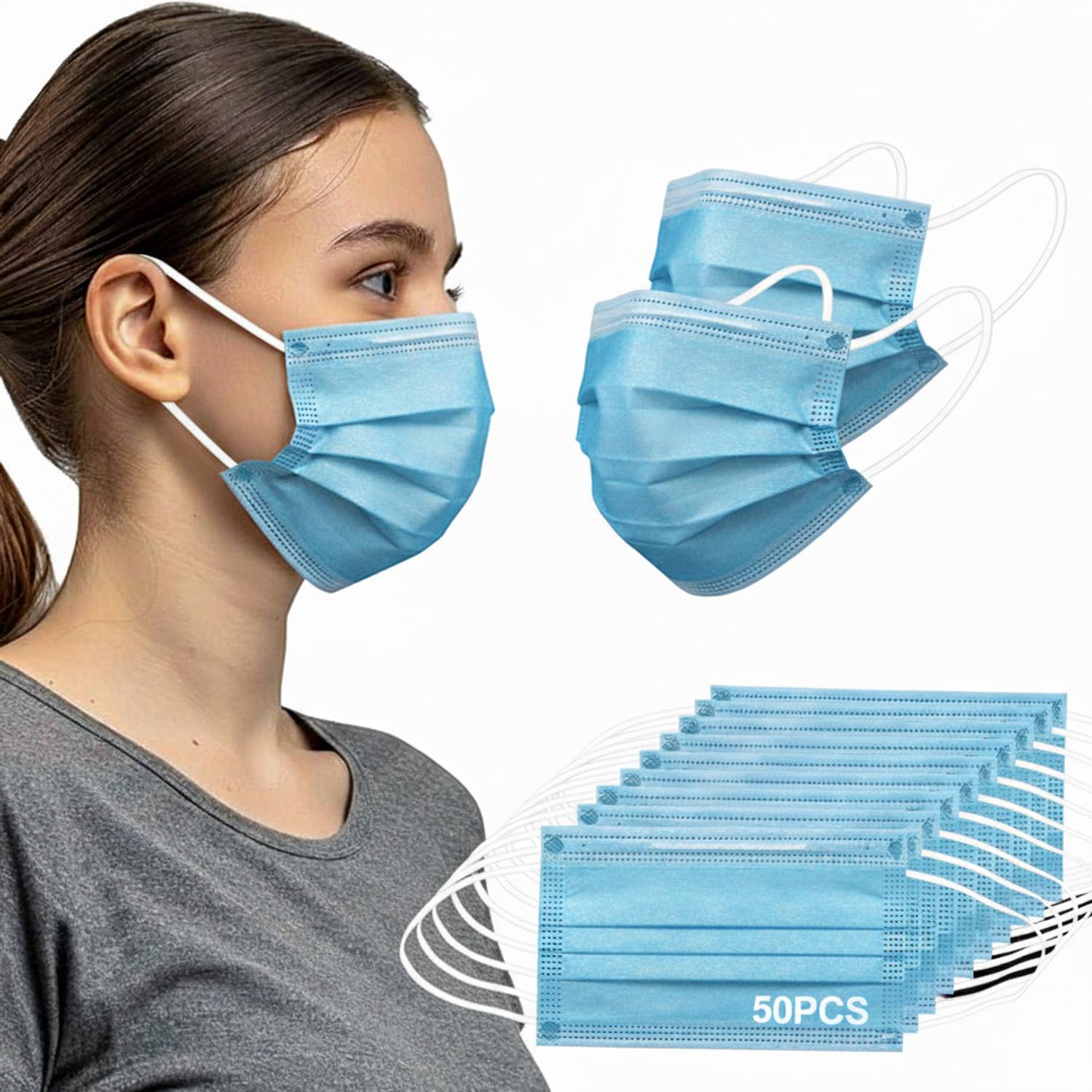 7SHIELD 3 Layer Disposable Spun Bond Non-Woven Fabric CE,ISO and WHO-GMP Certified (BFE)?98.5%, Particle Filtration Efficiency(PEE)?94% with Adjustable Pin Inside Surgical Mask SURGICAL-50 Water Resistant Surgical Mask