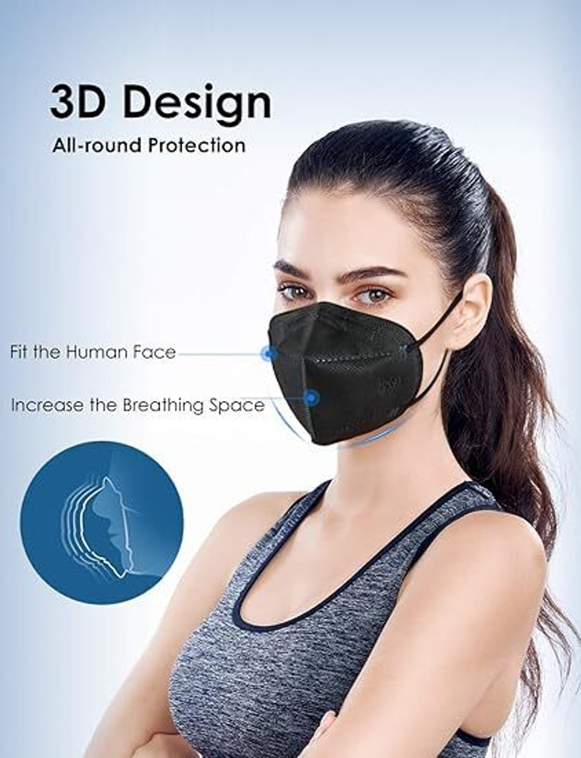 Image of Vaghani N95 Mask Respirator 5 Layer Breathable Primium Black Mask N95 /KN95 Reusable 5 Layer mask for Men ,Women(Black, Free Size, Pack of 80) Reusable, Washable, Water Resistant Surgical Mask With Melt Blown Fabric Layer