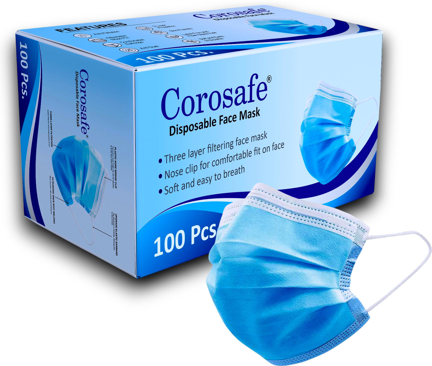 Image of Corosafe Mask with Nose clip Masks for men Masks for women Anti-Pollution Masks Surgical Mask With Melt Blown Fabric Layer